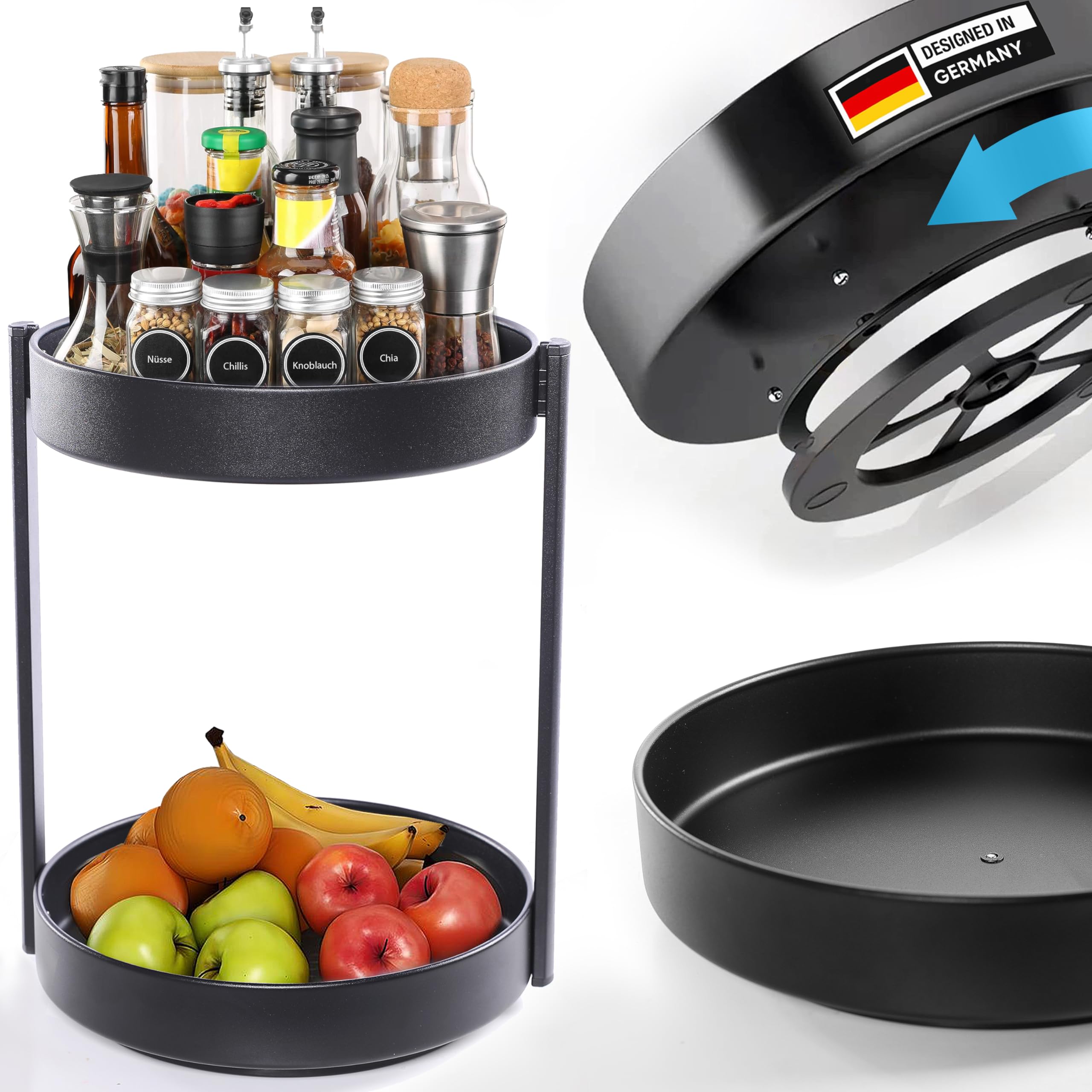 Organizer Girevole 3 Pezzi Per Spezie - Vassoio Rotante 360° Per Cucina Con Misurini - Foto 3