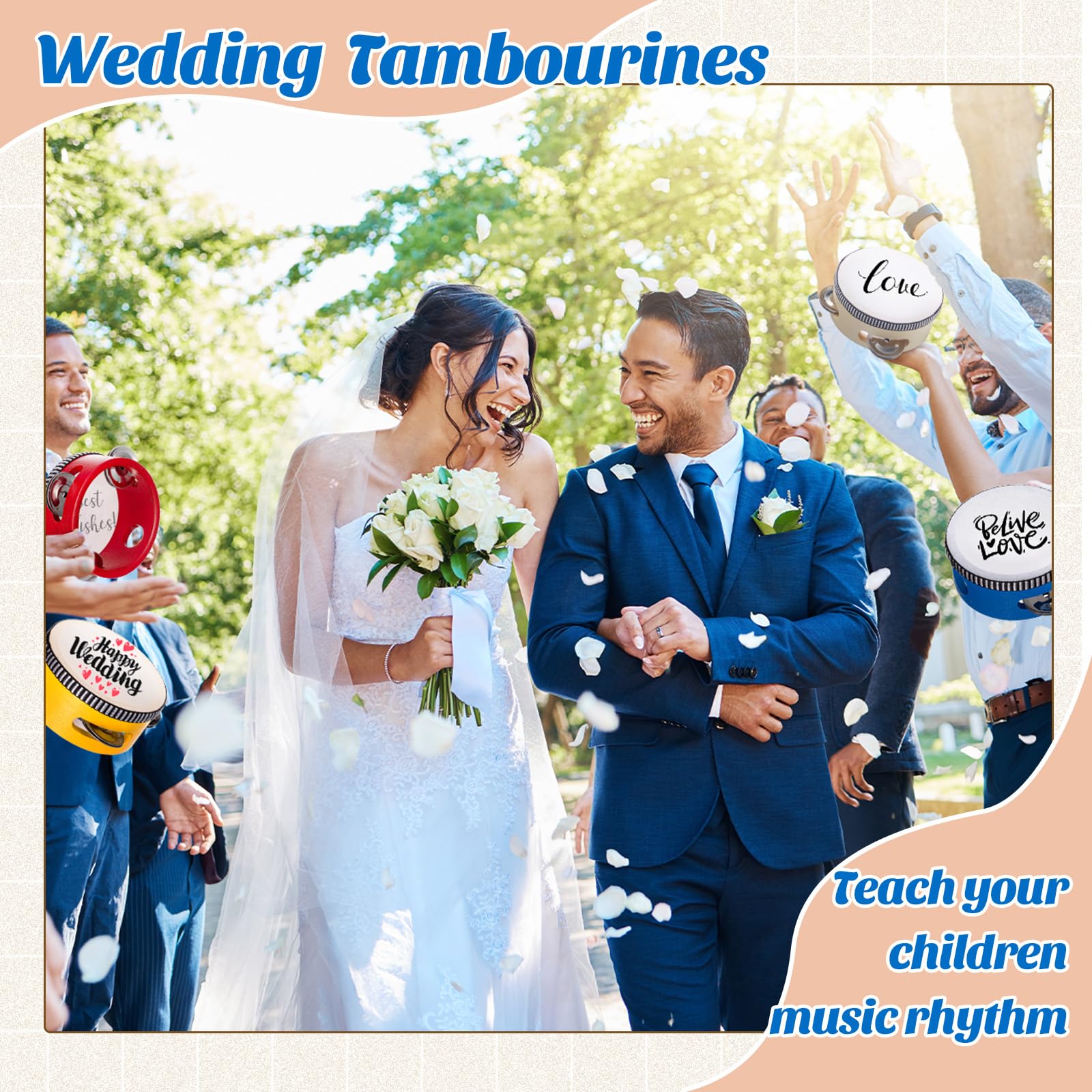 12 panderetas de boda de 4 pulgadas para adultos, regalo de percusión de mano, cascabeles de madera y metal, instrumento educativo musical para iglesia, boda, fiesta, juegos (multicolor)