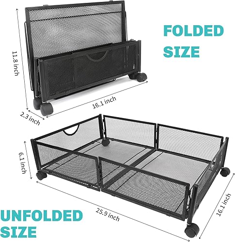 Miniatura 2 de Kmise 4 unidades de almacenamiento debajo de la cama con ruedas, contenedores de almacenamiento de metal debajo de la cama para dormitorio, ropa,