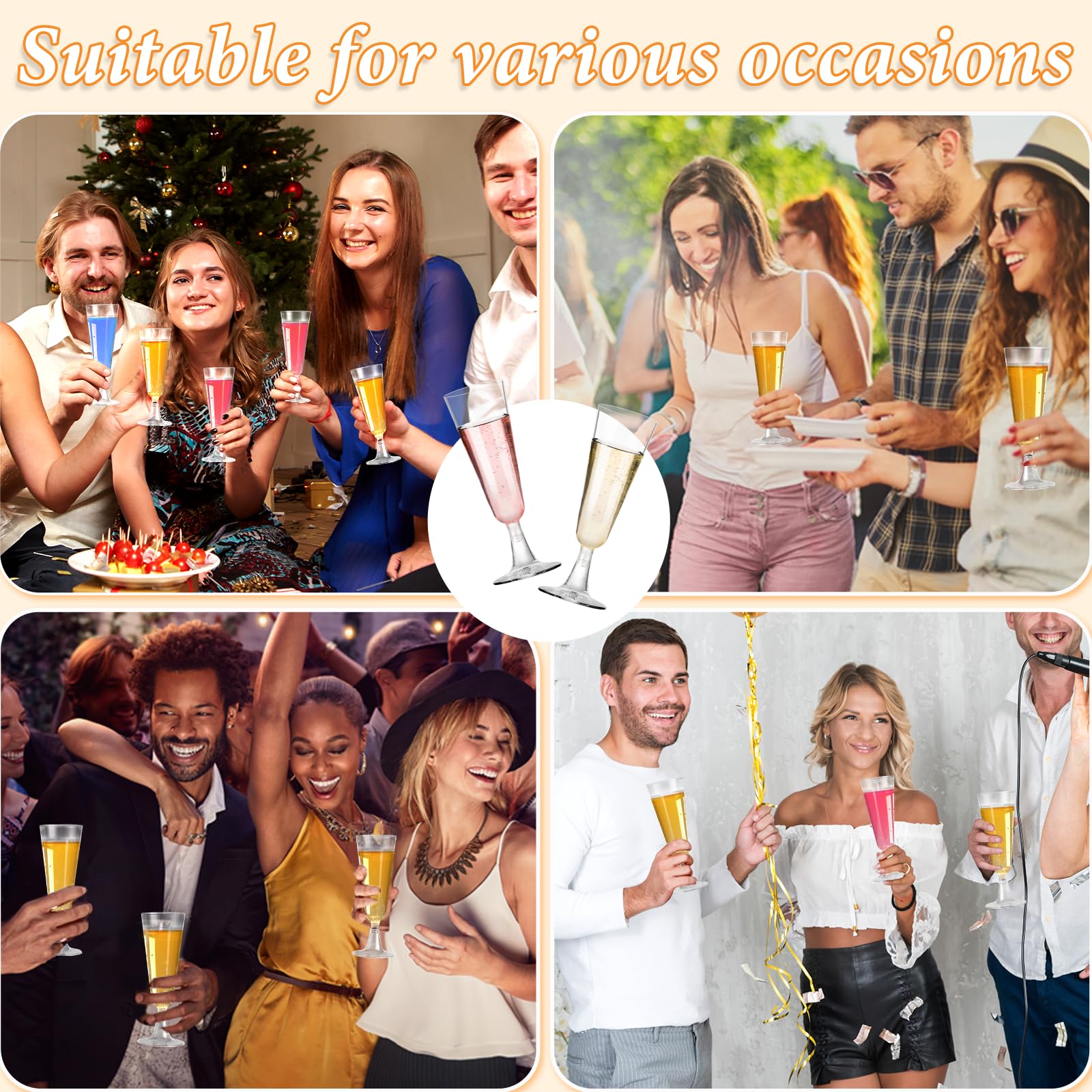 Plastic Champagne Flutes 40 Pack, 5.5 Oz Clear Disposable Plastic Champagne Glasses, Wine Glasses Cups for Wedding Celebration Birthday Party Wine Tasting New Years Eve Party Supplies