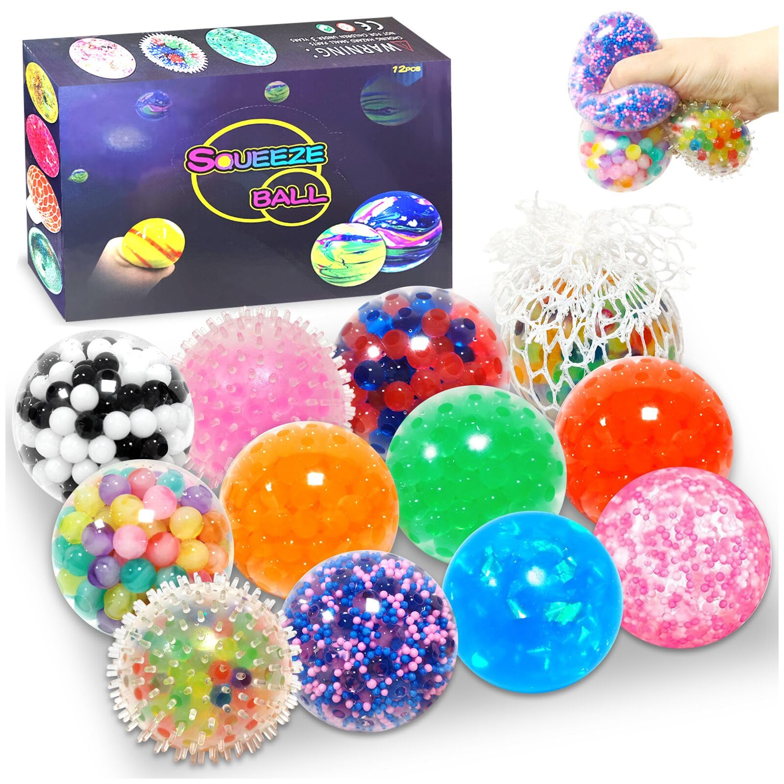 12pcs Stress Balls, Squishy Stress Balls Sensory Squeeze Ball for Kids Adults Squishy Fidget Toy Stress Relief Squishy Hand Exercise Balls Sensory Toys for Anxiety Alleviation and Focus Improvement
