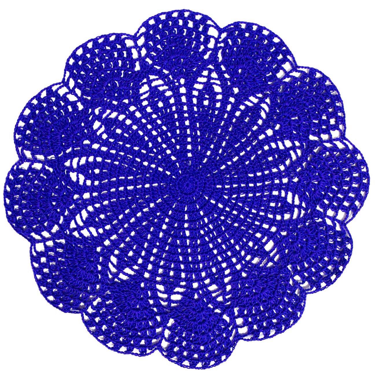 BOMHCS Pack of 1 PC 12 in, 14 in Round Flower Lace Doilies Coasters Kitchen Tableware Handmade Crochet Placemats (Blue