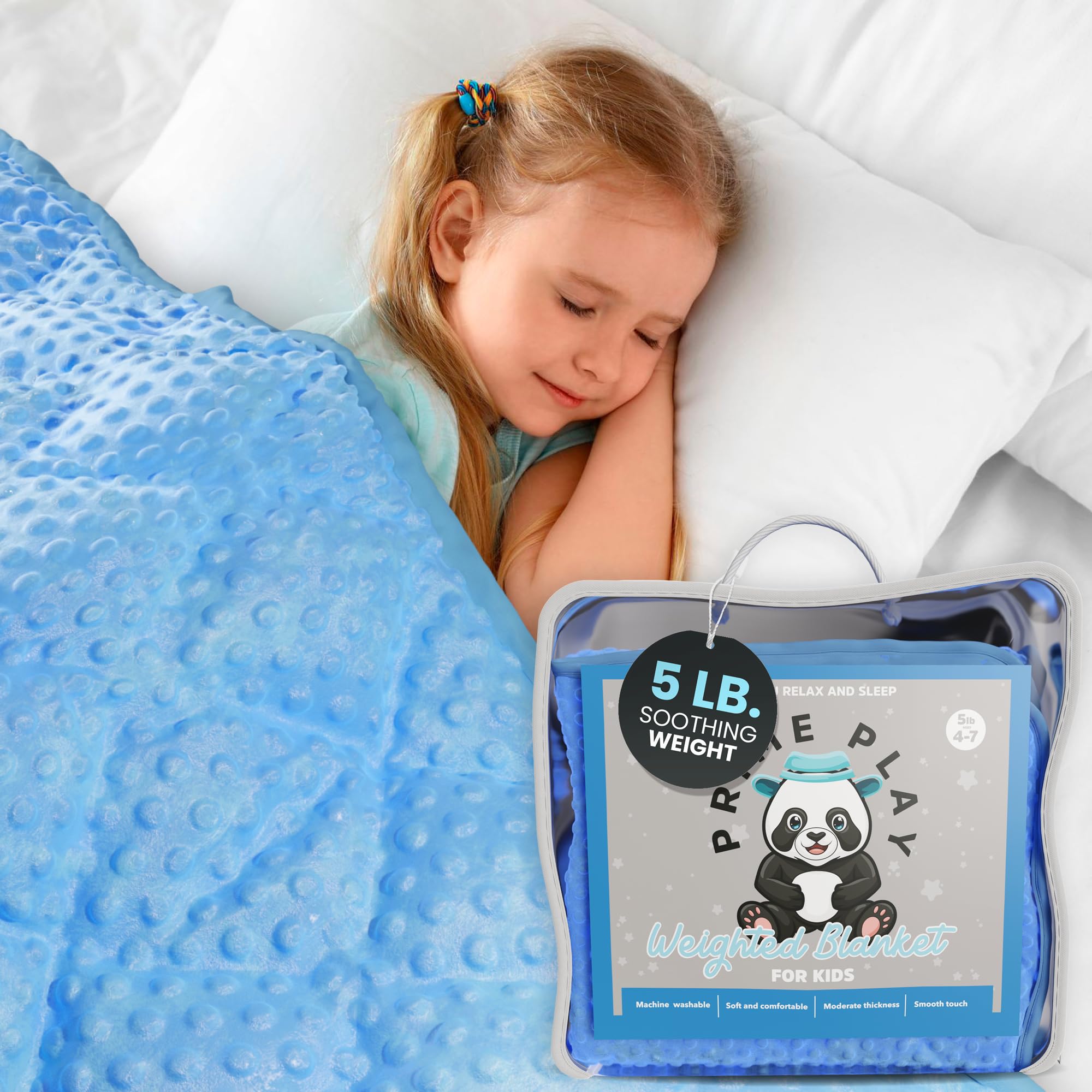 5lb child's weighted blanket - kids weighted blanket 5 pounds (36" x 48") - cute dotted texture sensory blanket - 5 lbs weight blanket for kids ages 4 to 7 - machine washable, travel friendly (blue)