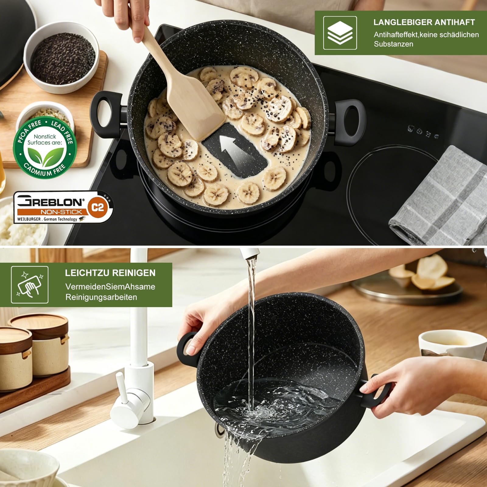 Scheffler Topfset Induktion 6-tlg Kochtopf Set beschichtet(HL-21PS62) | Ø20/24/28cm Kochtopf Induktion mit Glasdeckel,Aluminium ,Spülmaschinenfest,Antihaftbeschichtung,Für alle Herdarten geeignet