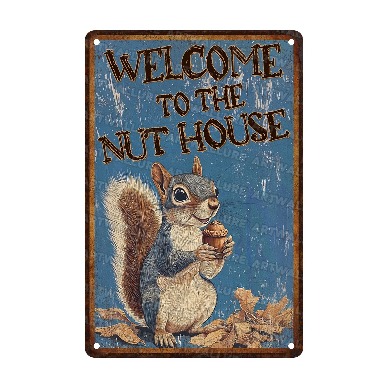 Squirrels Vintage Tin Sign Welcome To The Nut House Metal Tin Sign Funny Squirrels Decor for Garage Wall Decoration 8x12inch