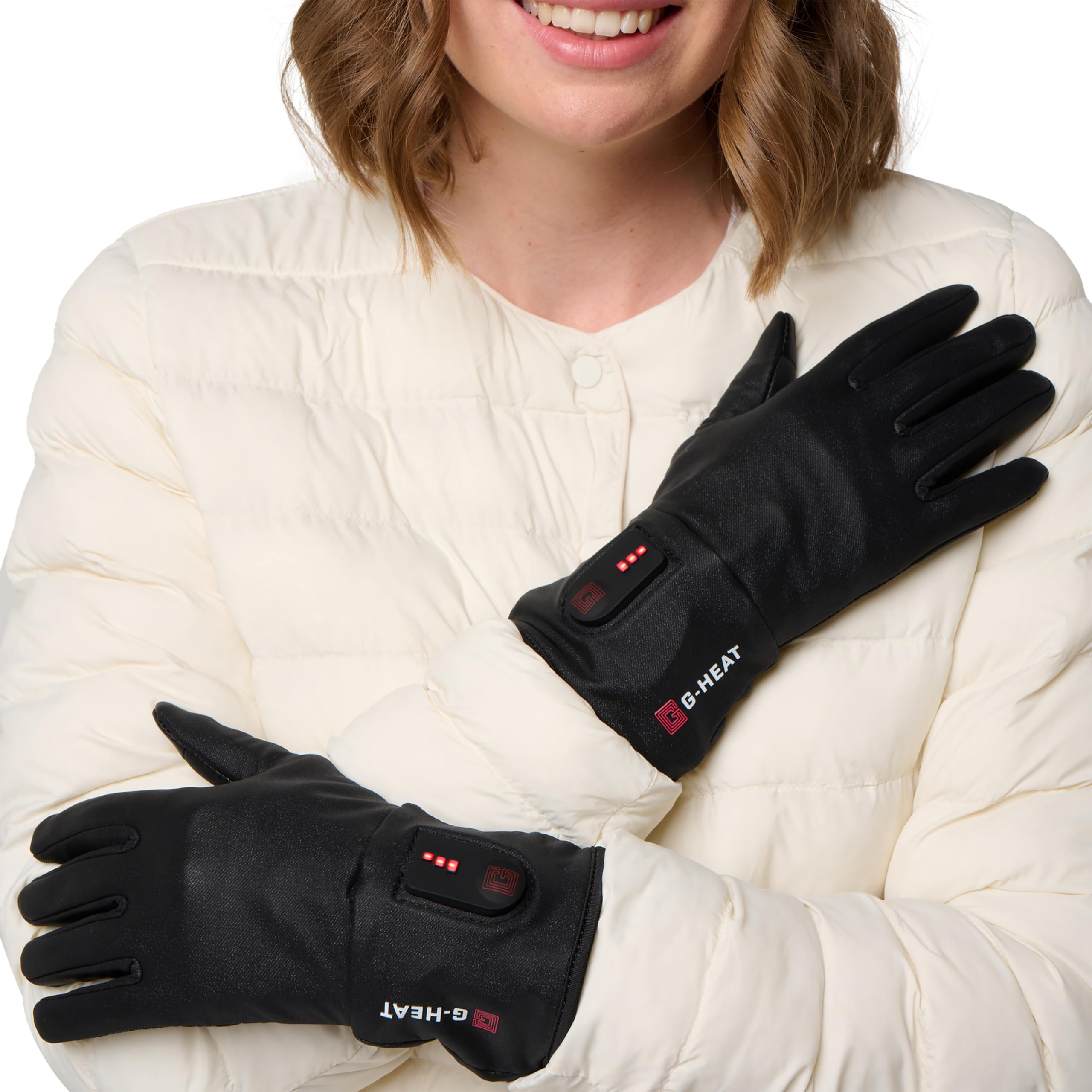 G-HEAT - Gants chauffants CITY - Femme - Tactiles - Légers - Stretchs. Usages : ville, personnes souffrant du froid. Fournis avec 1 paire de batteries et câble de recharge