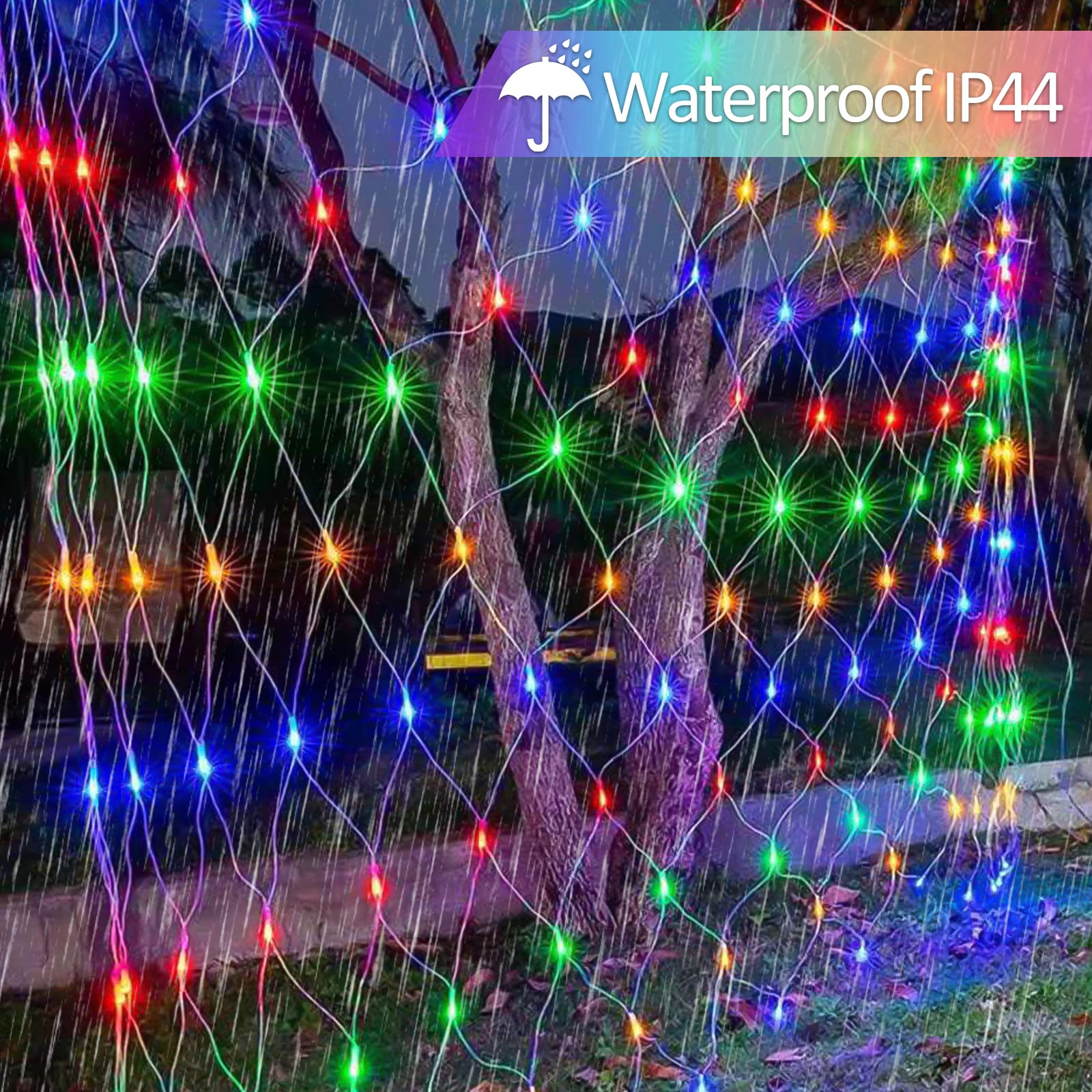 Eulenke Siatka świetlna na zewnątrz i wewnątrz, 4,5 x 1,6 m, 300 diod LED, kolorowa siatka świetlna z 8 trybami + funkcja pamięci, IP44, do dekoracji balkonów, ogrodów i domów