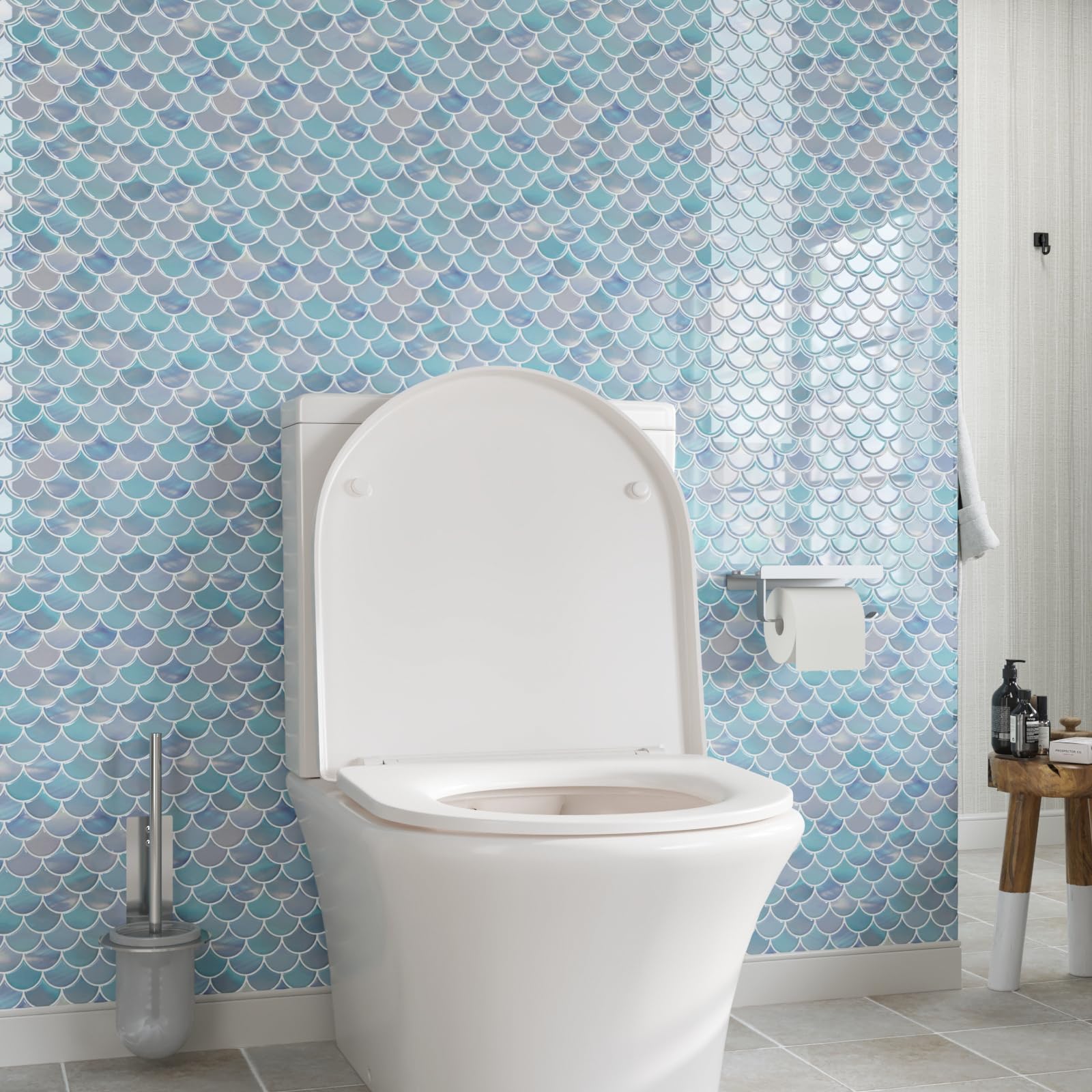 CRE8TIVE 16 Pezzi Piastrelle Adesive Cucina Blu Impermeabile Piastrelle Adesive Muro Viola Blu Forma di Ventaglio Mattonelle Adesive Bagno Mosaico Adesivo Paraschizzi Cucina Camino 30.5cm x 30.5cm