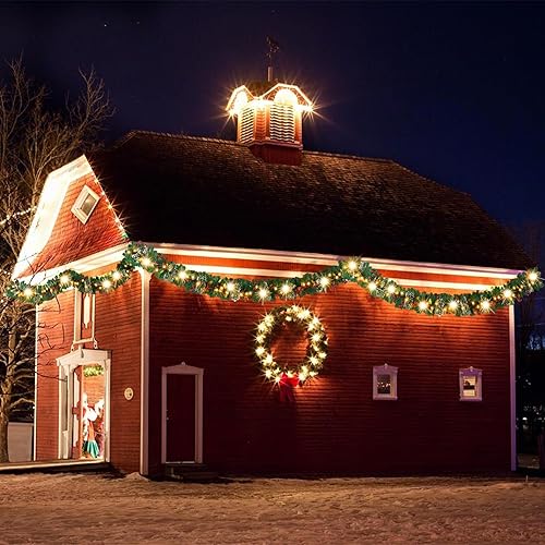 Miniatura 3 de Guirnalda de Navidad de 9 pies con conos de pino, y grandes agujas de pino de copo de nieve e inserta brochetas de frutas rojas en hojas amarillas,