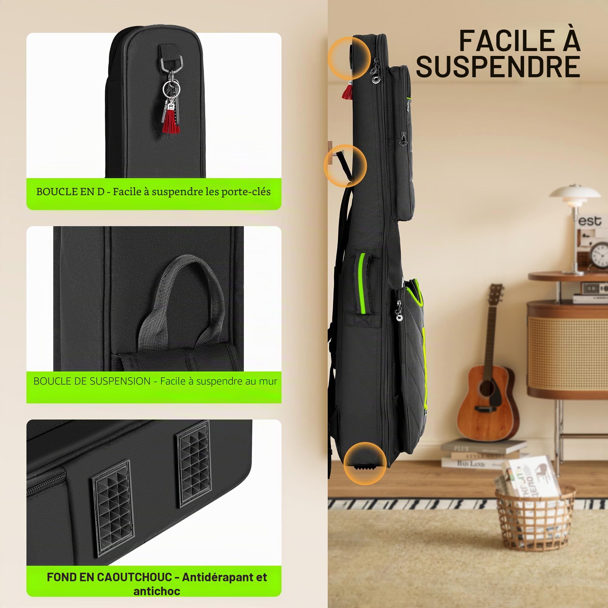 CAHAYA Housse Rembourrée pour Guitare Acoustique: Softshell, adaptée aux guitares acoustiques 40, 41 et 42'', rembourrage 12 mm, poches avant/arrière/latérales, design moderne inspiré du style outdoor