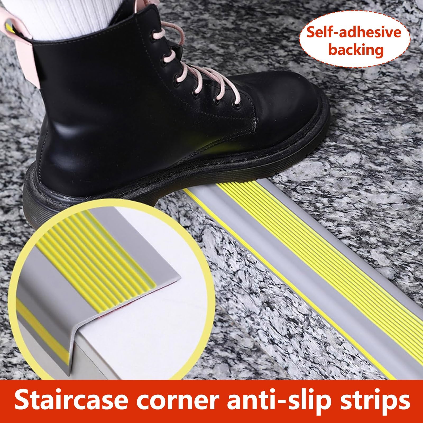 Tira de vinilo autoadhesiva antideslizante para escalera, borde de escalón antideslizante, borde de escalera de goma de PVC, DecoracióN De Esquinas De PeldañOs De Escalera, Cantonera Protector(Grayish