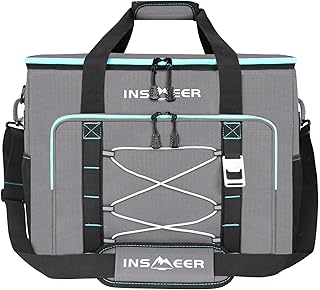 INSMEER Grand Sac Isotherme 48L/55 L, 65/80 Cans, Sac à Glace Anti-Fuite Pliable avec décapsuleur, Taille XXL, pour Camping, Plage, Pique-Nique