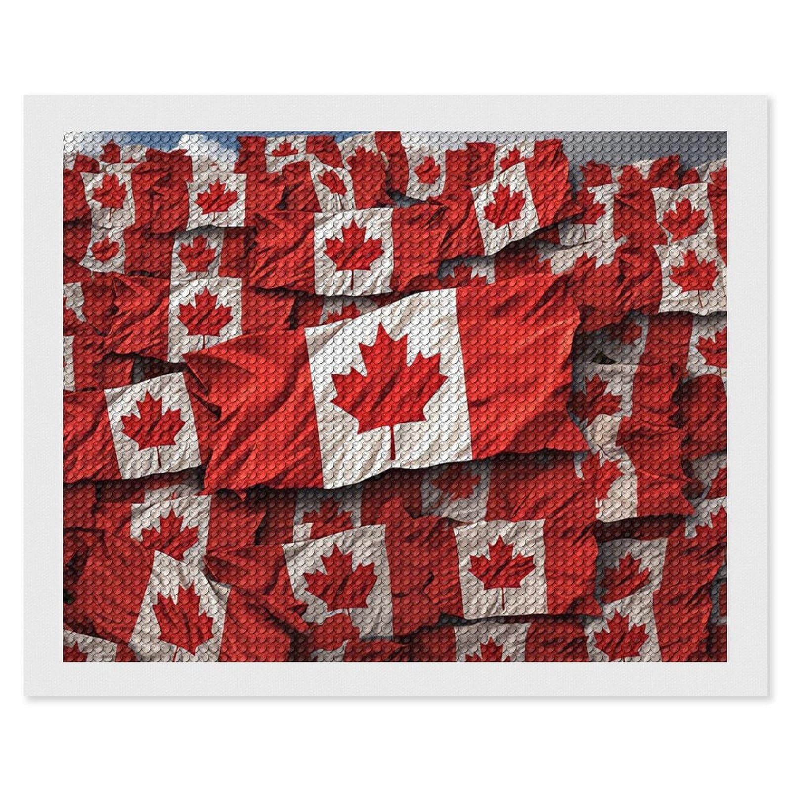 Canadian Flag Diamond Art Kits for Adults, DIY 5D Diamonds Painting Kits for Beginner, Round Full Drill Diamond Dots Painting, 16"x20" Diamonds Pictures Gem Art and Crafts Wall Decor