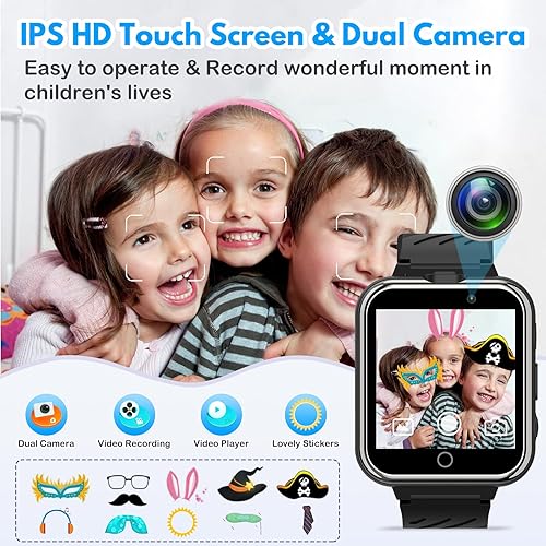 Miniatura 5 de Reloj inteligente para niños y niñas, pantalla táctil HD con 24 juegos, doble cámara, calculadora de música, podómetro, antorcha, cronómetro, regalo