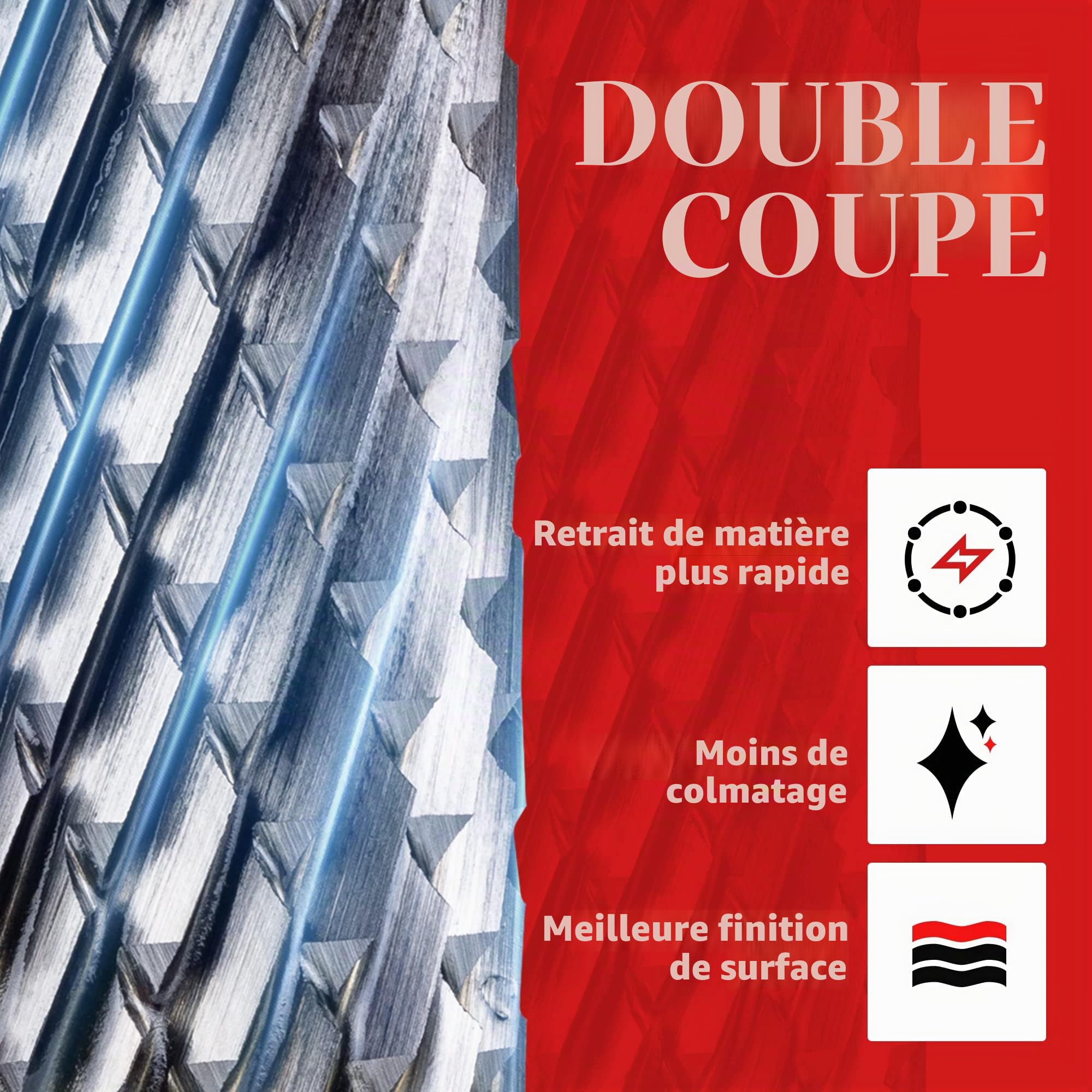 EZARC SB-5 Jeu de Fraise Rotative, Fraise en carbure avec tige de 6,35 mm, Lime rotative à double coupe en forme de cylindre à nez sphérique pour le travail de l'acier, du polissage et de la gravure
