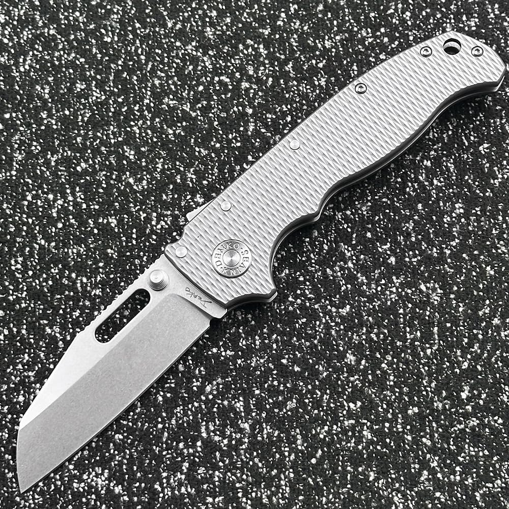 DEMKO Cold Steel Large Shark AD20 Titanium/Carbon Fiber Handle Bearing Outdoor Folding Knife Camping Survival Sharp Tactical Anti-Body EDC Tool Knife (Checked Shark Feet Blade)