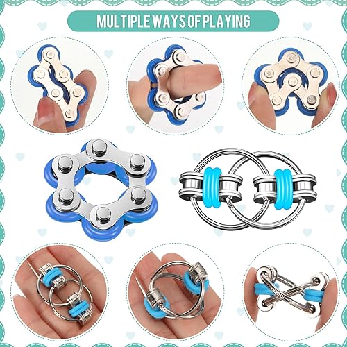 Miniatura 4 de Gejoy Juego de 3 juguetes antiestrés para adultos, juego de almohadilla de control de mano con seis rodillos, cadena giratoria, cadena para autismo,