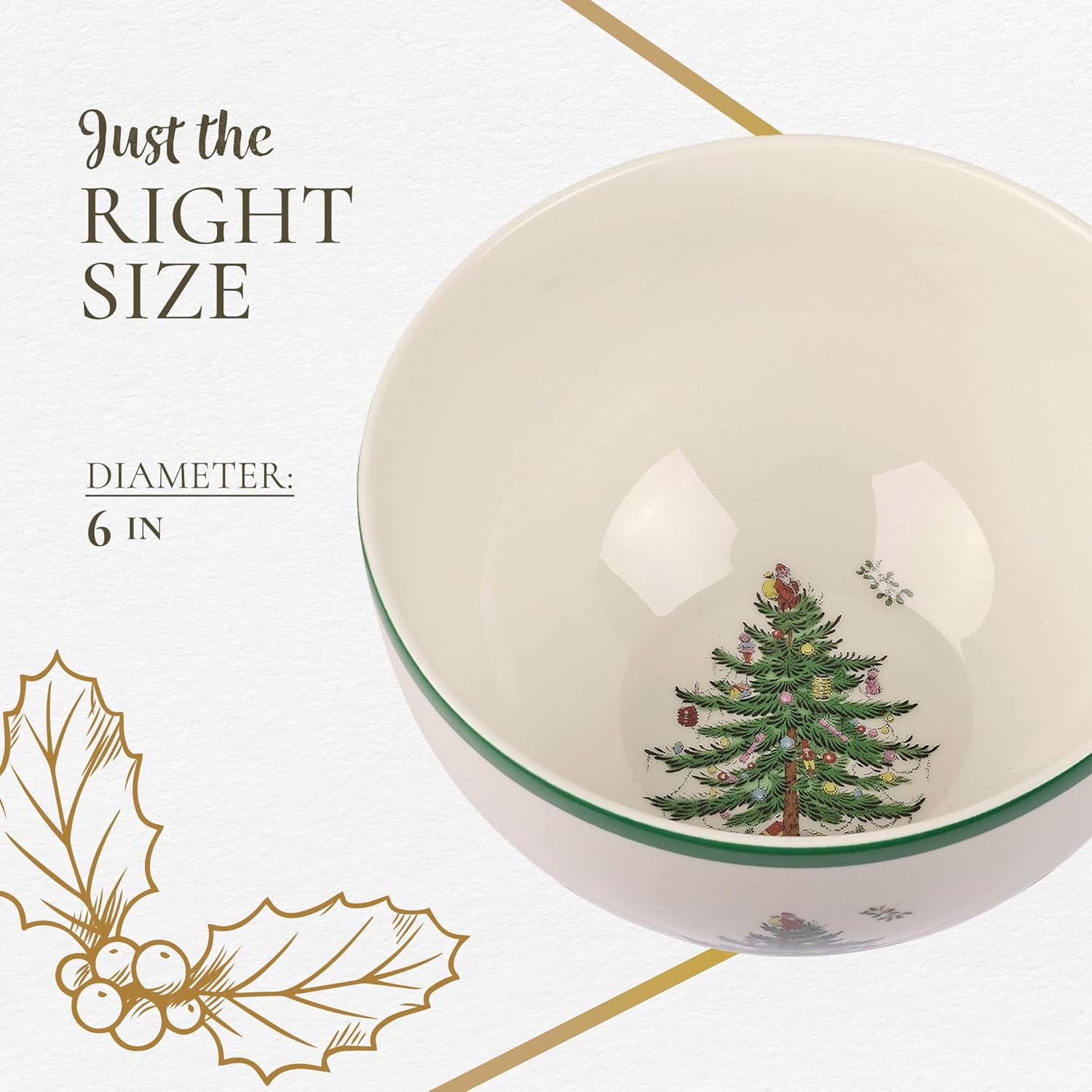 Spode Christmas Tree 6-Inch Rice Bowl, Set of 4 - Round Earthenware Bowls for Soup, Stews, Holiday Meals - Classic Holiday Tableware - Durable, Dishwasher, Microwave & Freezer Safe