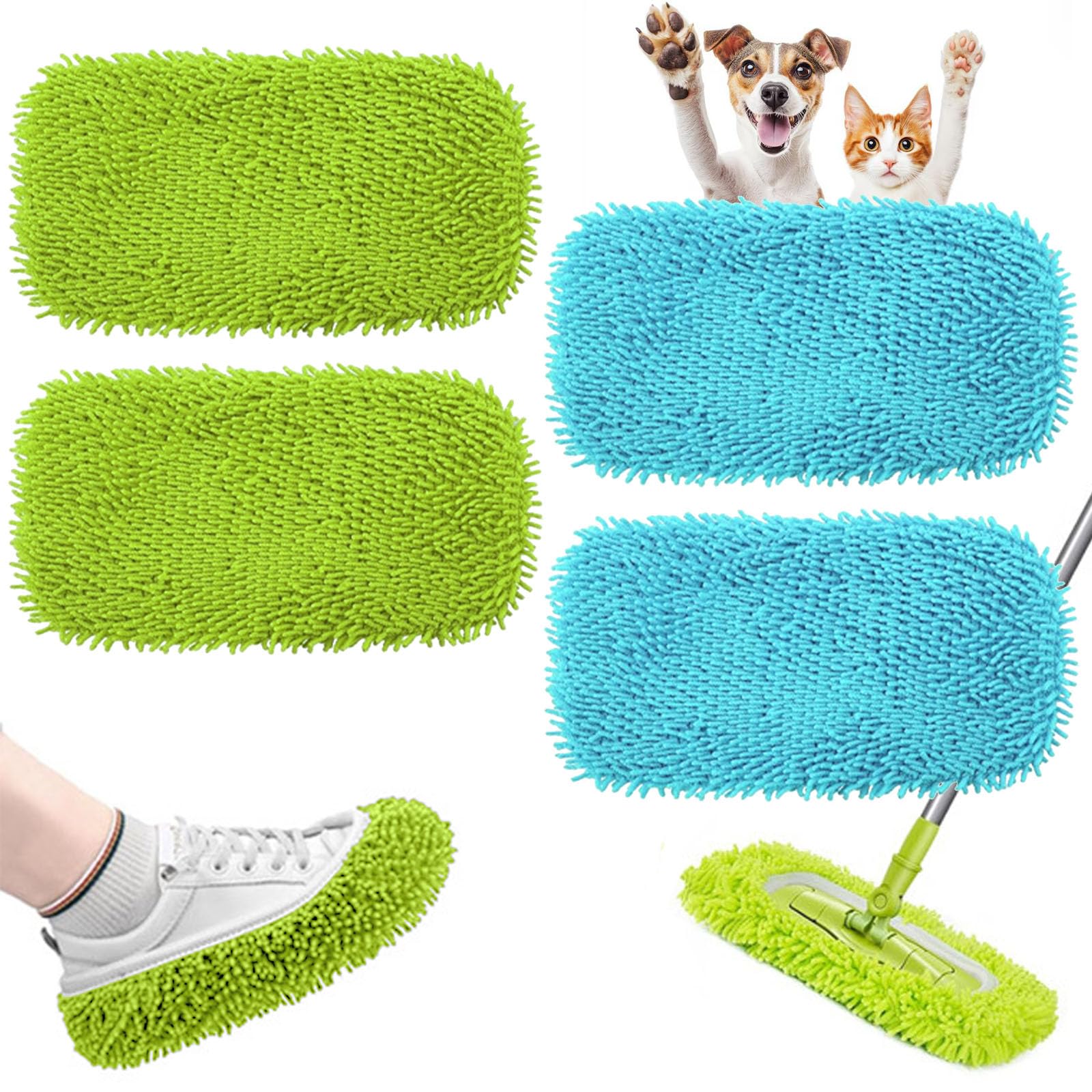 Reusable Microfibre Mop Pads for Cleaning Floors Compatible with Swiffer Sweeper Mop Heads Replacement, 4 Pack Household Wet & Dry Mops, Washable Wet Pads Refill for Surface/Hardwood Floor Cleaning