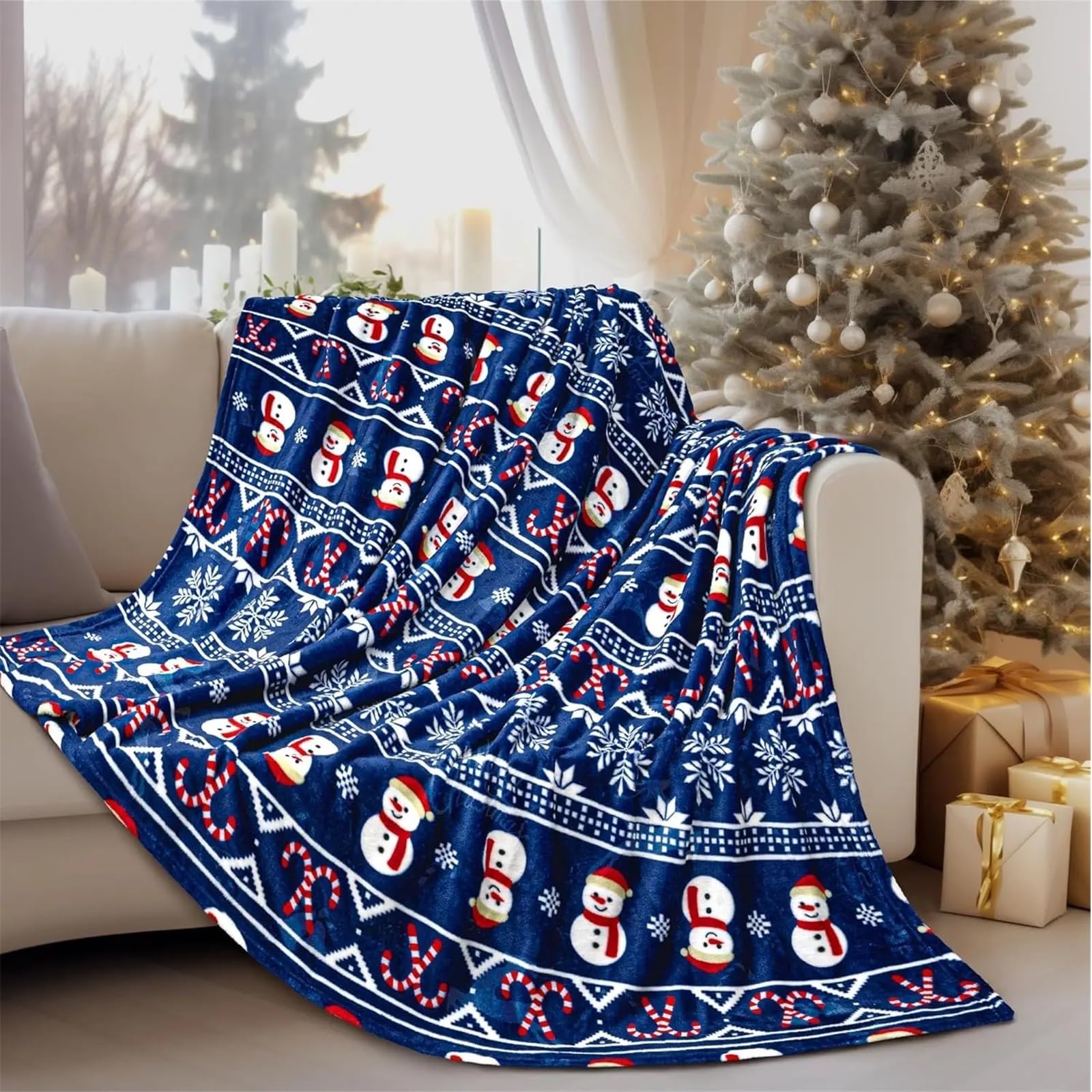 Manta Navideña De Muñeco De Nieve, Manta Navideña Azul For Vacaciones, Manta Suave Y Cálida For Cabina De Invierno, Manta De Viaje For Oficina Y Coche, Decoración(150x200cm)