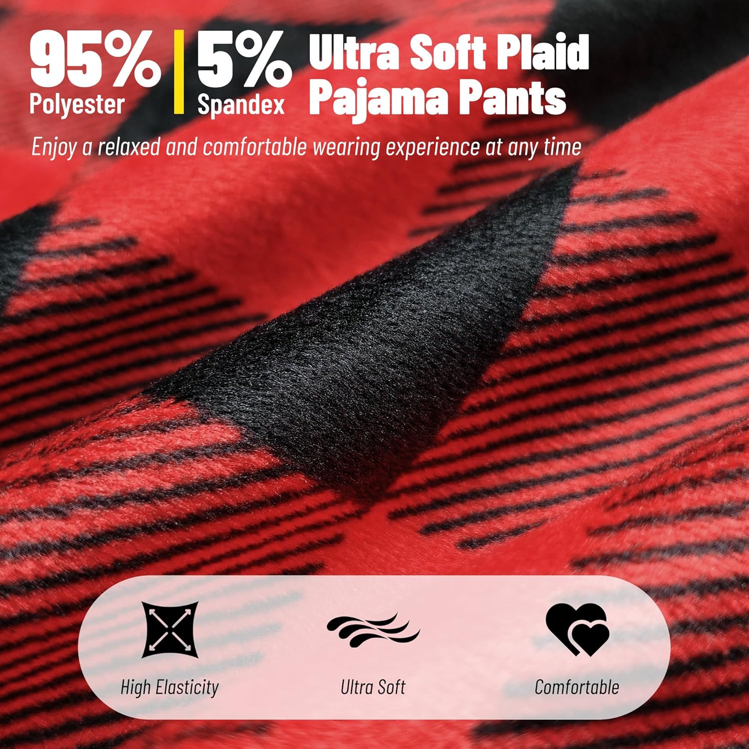 Mens Fleece Pajama Pants Ultra Soft Plaid Lounge Sleep Bottoms with Pockets and Button Fly - Image 2