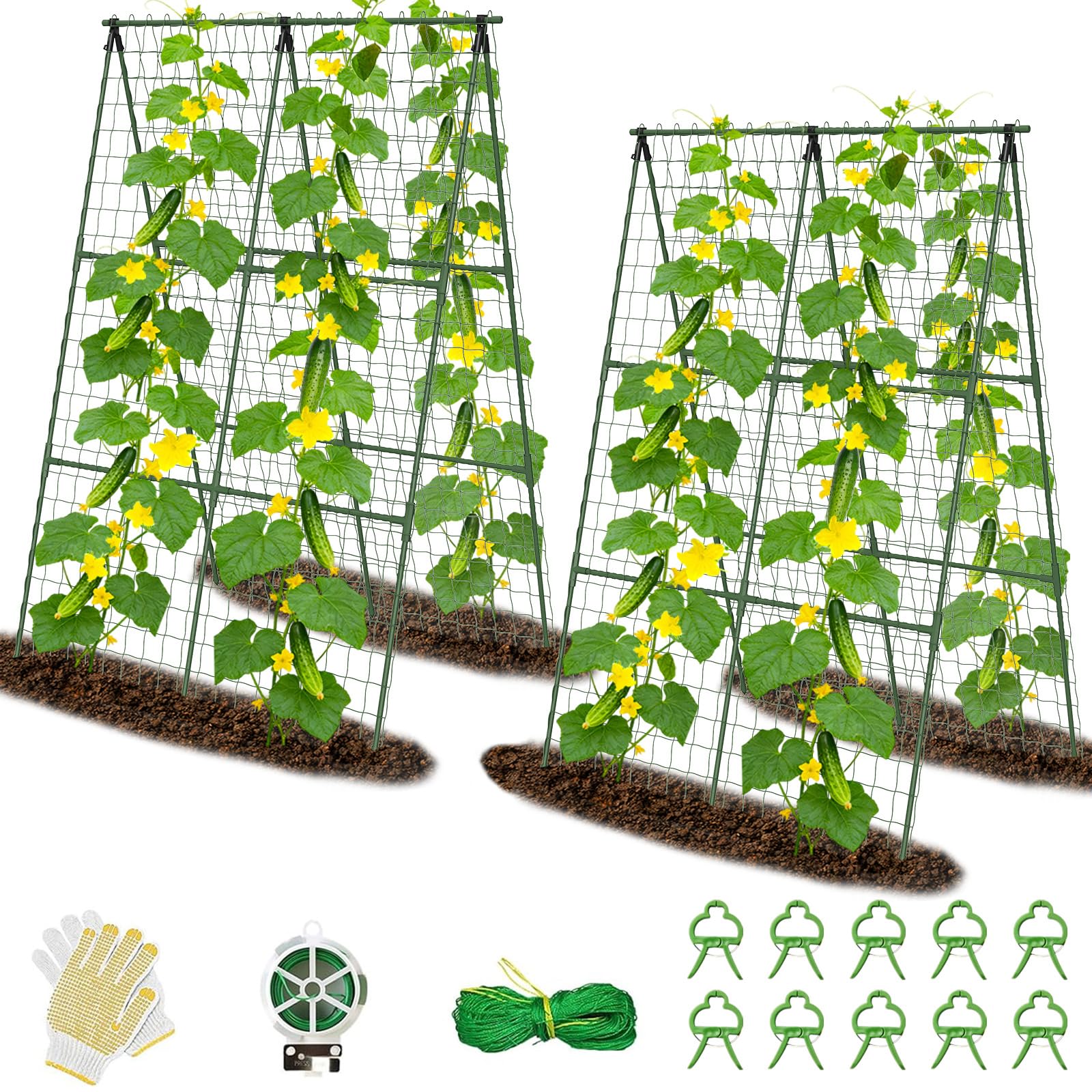 Photo 1 of 2 Pack Cucumber Trellis 32" L x 48" H, A-Frame Garden Trellis for Climbing Plants Outdoor, Vegetable Trellis for Raised Bed, Support for Squash Pea Zucchini Grape Flowers Tomato