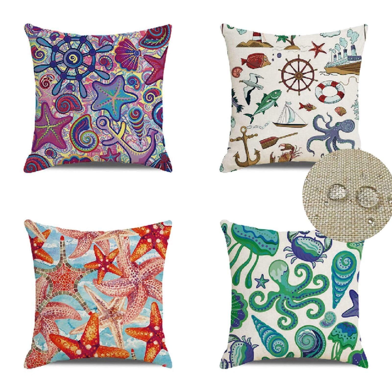 Kissenbezug 50x50 4er Set Dekokissen Platz Outdoor Wasserdichtes Leinen Kissenbezüge Bunt Kissenhülle Sofakissen Deko Kissen Luxus Decor für Couch Wohnzimmer Zierkissen Tiere kopfkissenbezug JN-2398