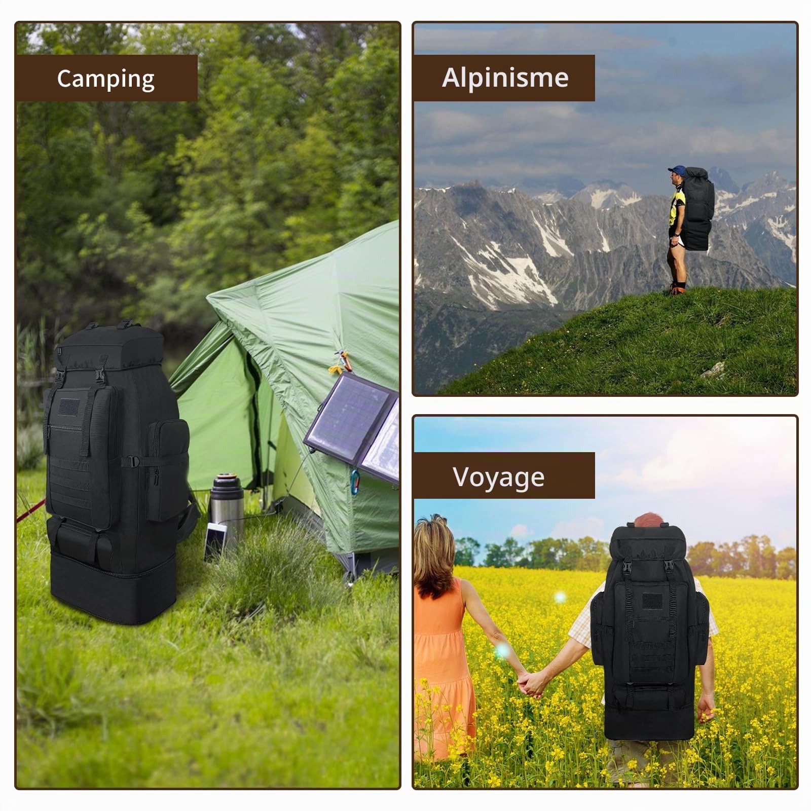 Sac à Dos de Randonnée 100L - Grand, Extensible, Imperméable, Tactique Militaire pour Camping, Voyage, Sport en Plein Air - Hommes et Femmes