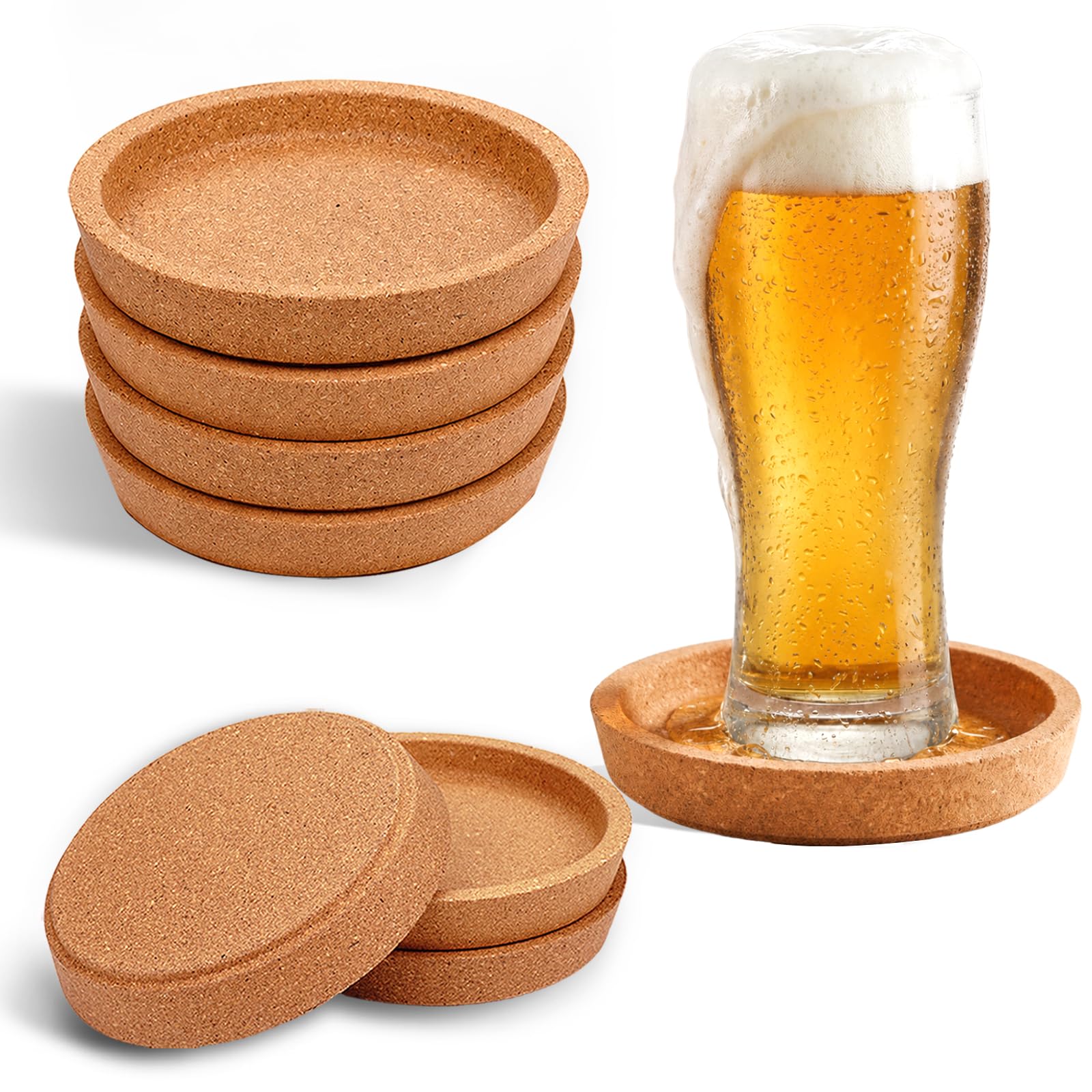 8-teiliges Set Korkuntersetzer rund & Korkuntersetzer rund mit Rand, 10 cm Durchmesser, umweltfreundlich, hitzebeständig, wasserdicht & rutschfest, universell einsetzbar für Küche, Büro und Bar