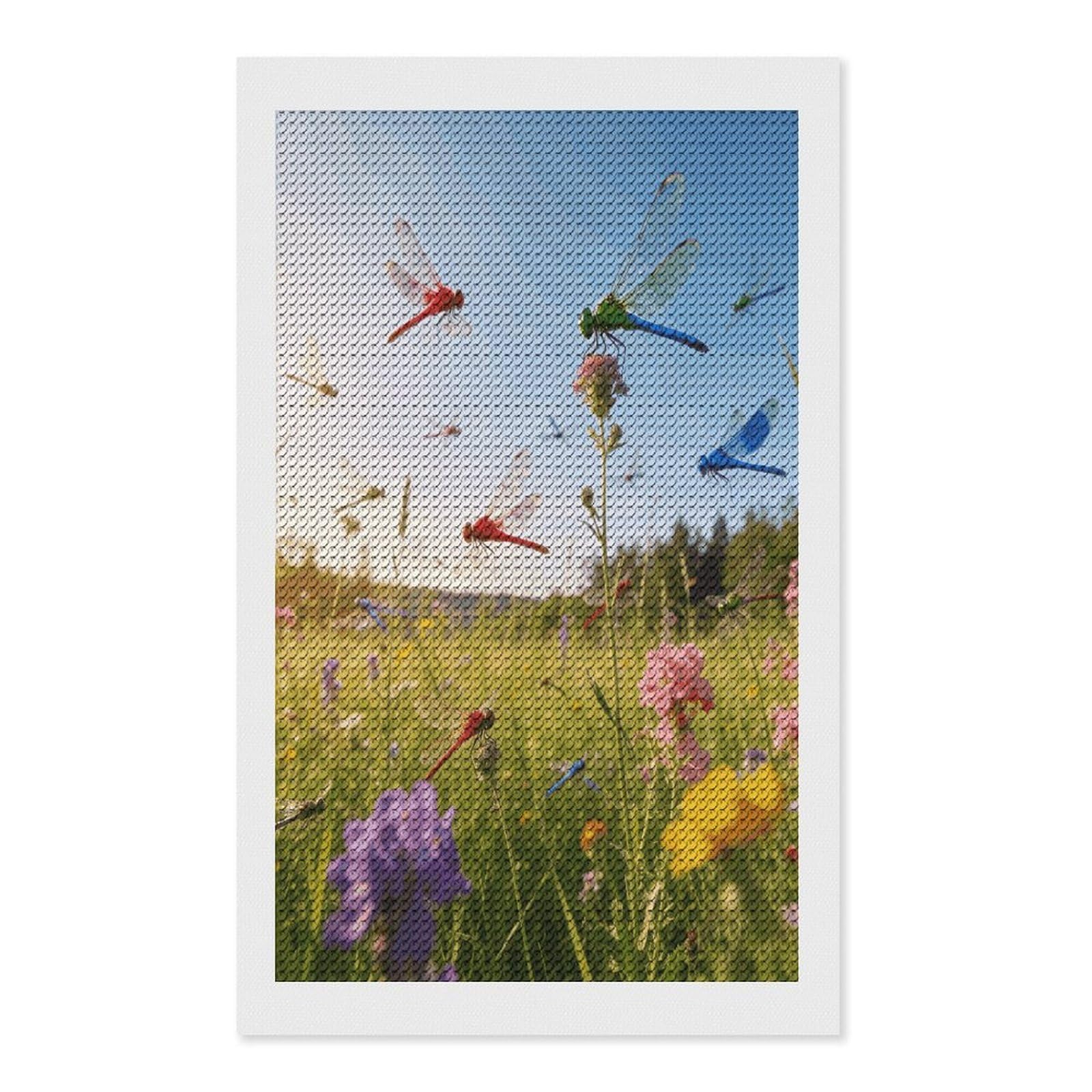 FekiLoot Dragonfly Meadow Paint by Numbers Kit for Adults Beginner DIY Diamond Dots Paintings Round Full Drill Diamond Art Kits Picture Diamond Art Painting Kits for Home Decor 12"x20"