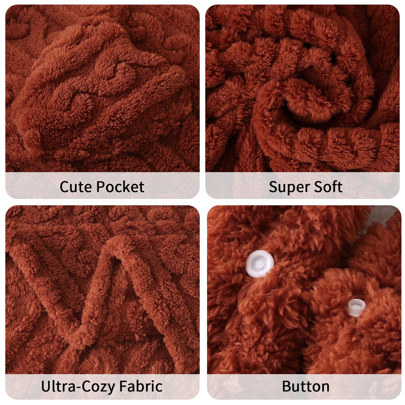Wearable Blanket Poncho Cape Wrap for Adult, Cozy Sherpa Fleece Pocketed Shawl TV Throw Blankets for Office and Lounge(Caramel,58'' x 64'')