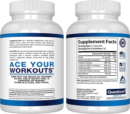 Miniatura 3 de Premium L Arginina  1340 mg de óxido nítrico Booster con L-citrulina y aminoácidos esenciales para el corazón y la ganancia muscular suplemento de