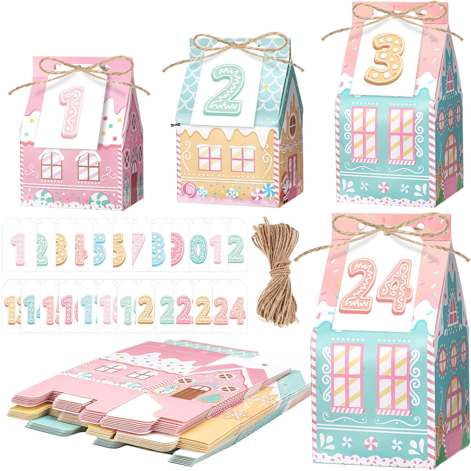 Woanger 24 Empty Advent Calendar Boxes to Fill, Christmas DIY Advent Calendar 24 Days Countdown Gift Xmas Gingerbread House Candies Treats Boxes for 2025 Xmas Holiday Decor(Stylish Style)