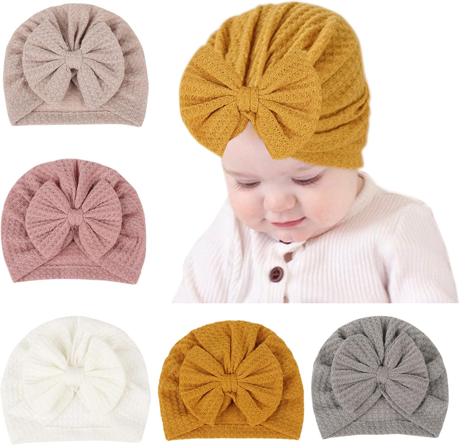 LDDCX Gorro de punto para bebé con lindos lazos turbante gorro para envolver MZ6