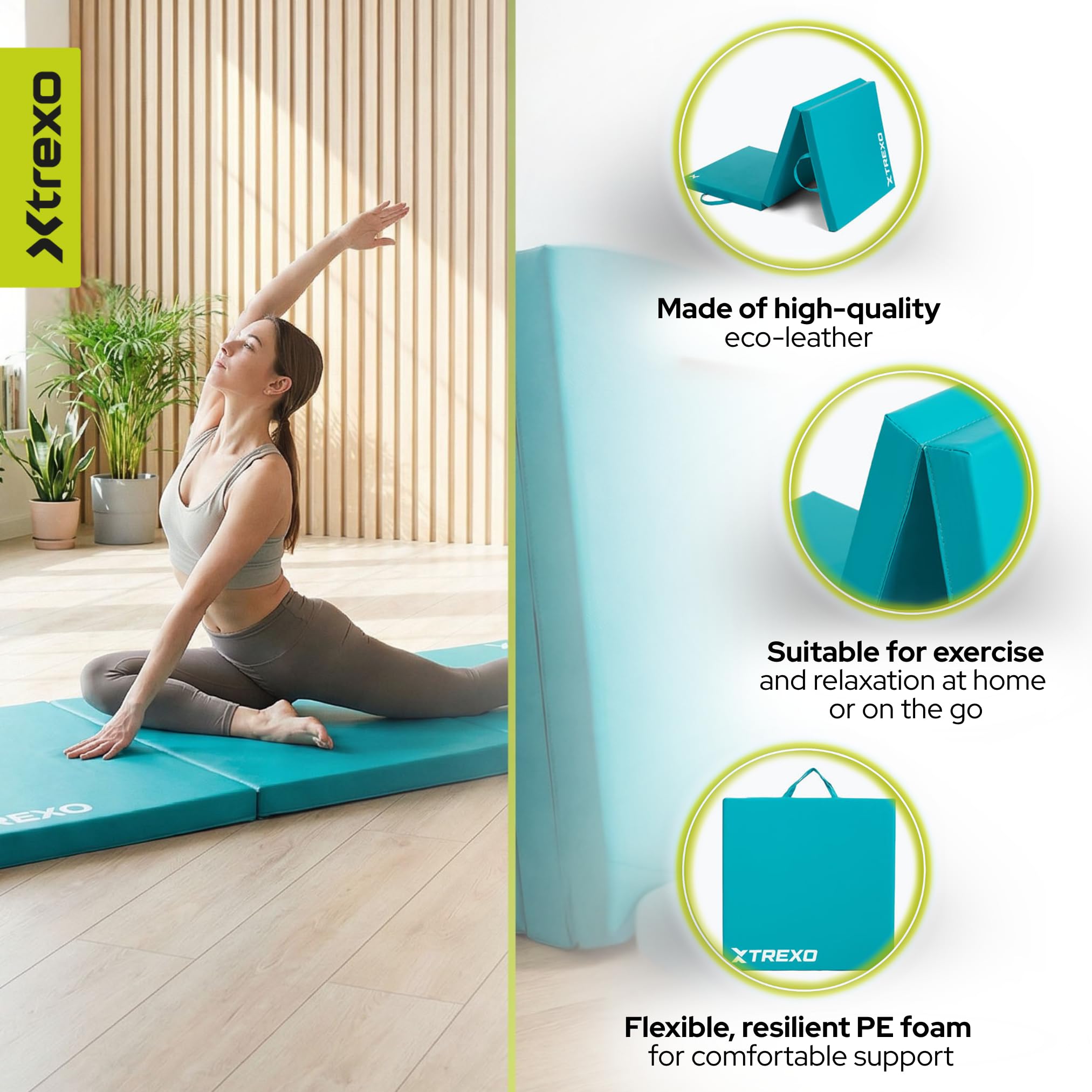 TREXO Colchoneta plegable 180x60x5 cm Esterilla gimnasia piel sintética 3 segmentos
