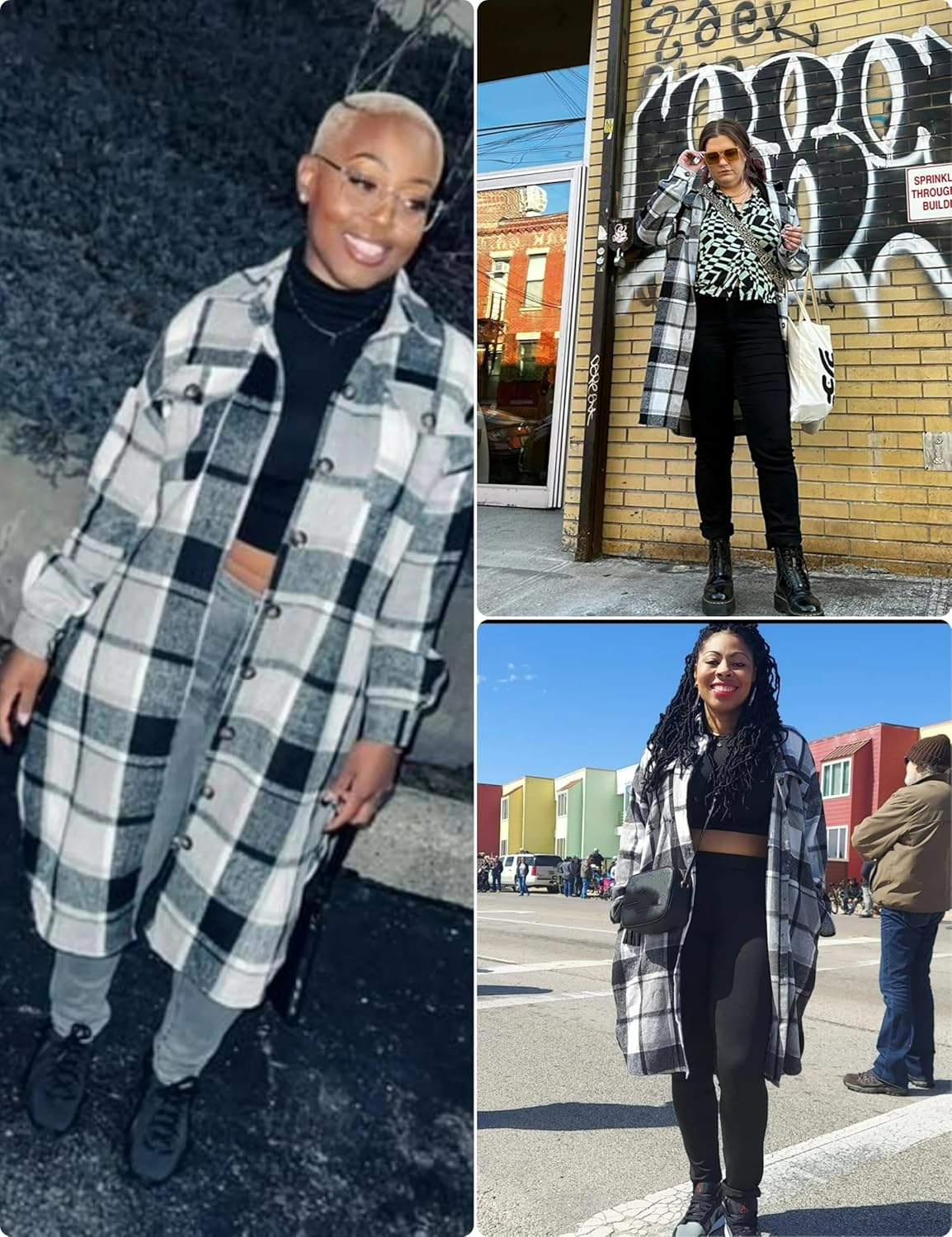 Omoone Women's Flannel Plaid Shacket Fall Oversized Long Button Down Shirt Jacket Shackets - Image 2