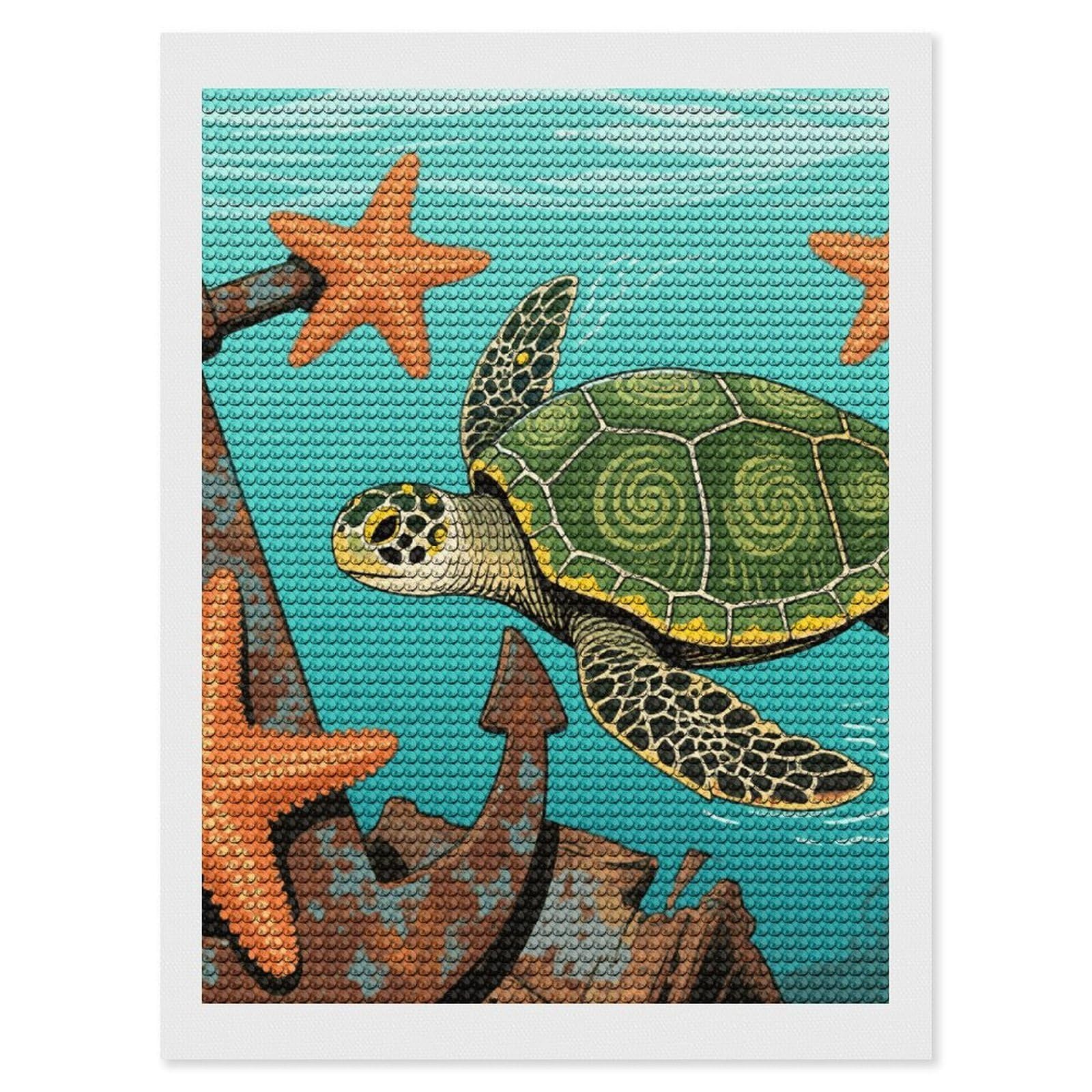 FodPand Vintage Ocean Turtle Starfish 5D Diamond Painting Kits for Adults Beginners Full Drill Round Diamond Dots Pictures Gem Art Supplies for Home Wall Room Decoration DIY Craft Set Gift 12x16