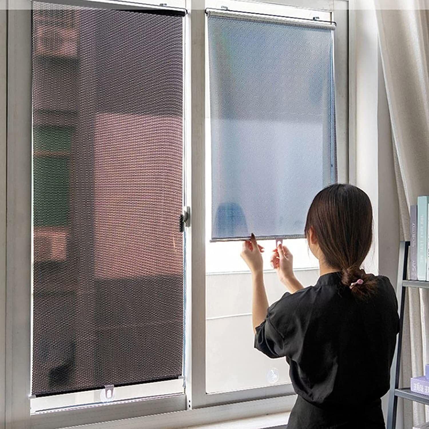 Suction Cup Roller Blind Window Blind Sun Protection Blackout Roller Blind Privacy Screen and Sun Protection No Drilling Required (Silver, 68 * 125cm)