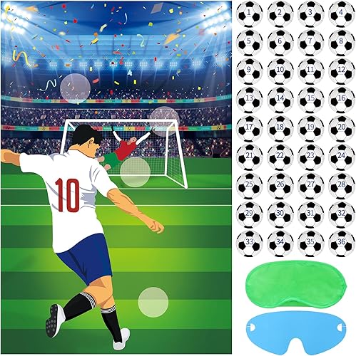 Pin The Soccer on The Goal - Juegos de fiesta para niños, juegos de fútbol y cumpleaños para niños, suministros de fiesta de cumpleaños, póster