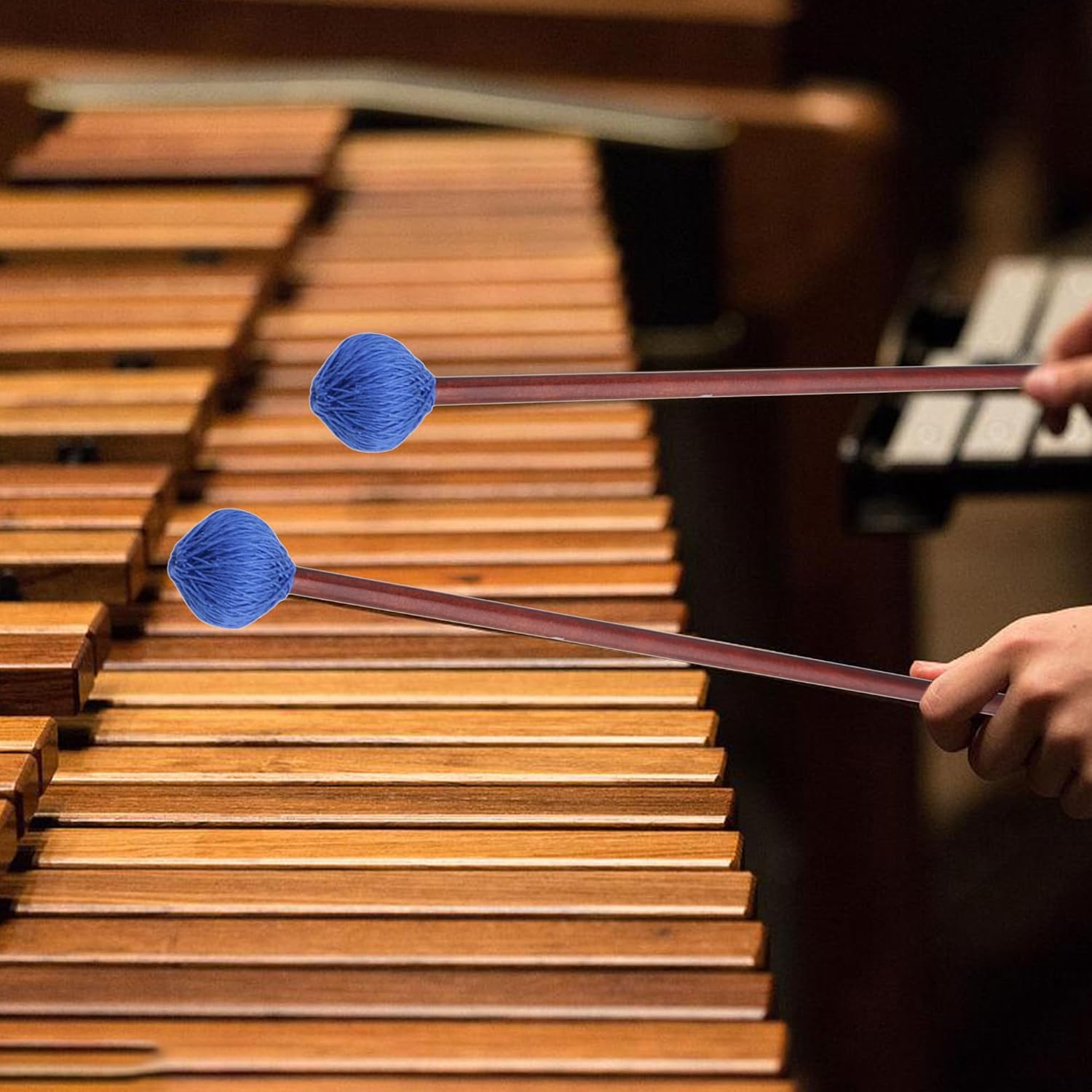 Mxfans Blue Hard Yarn Head Marimba Mallets 34mm 16.54 Inch for Practice Set of 2