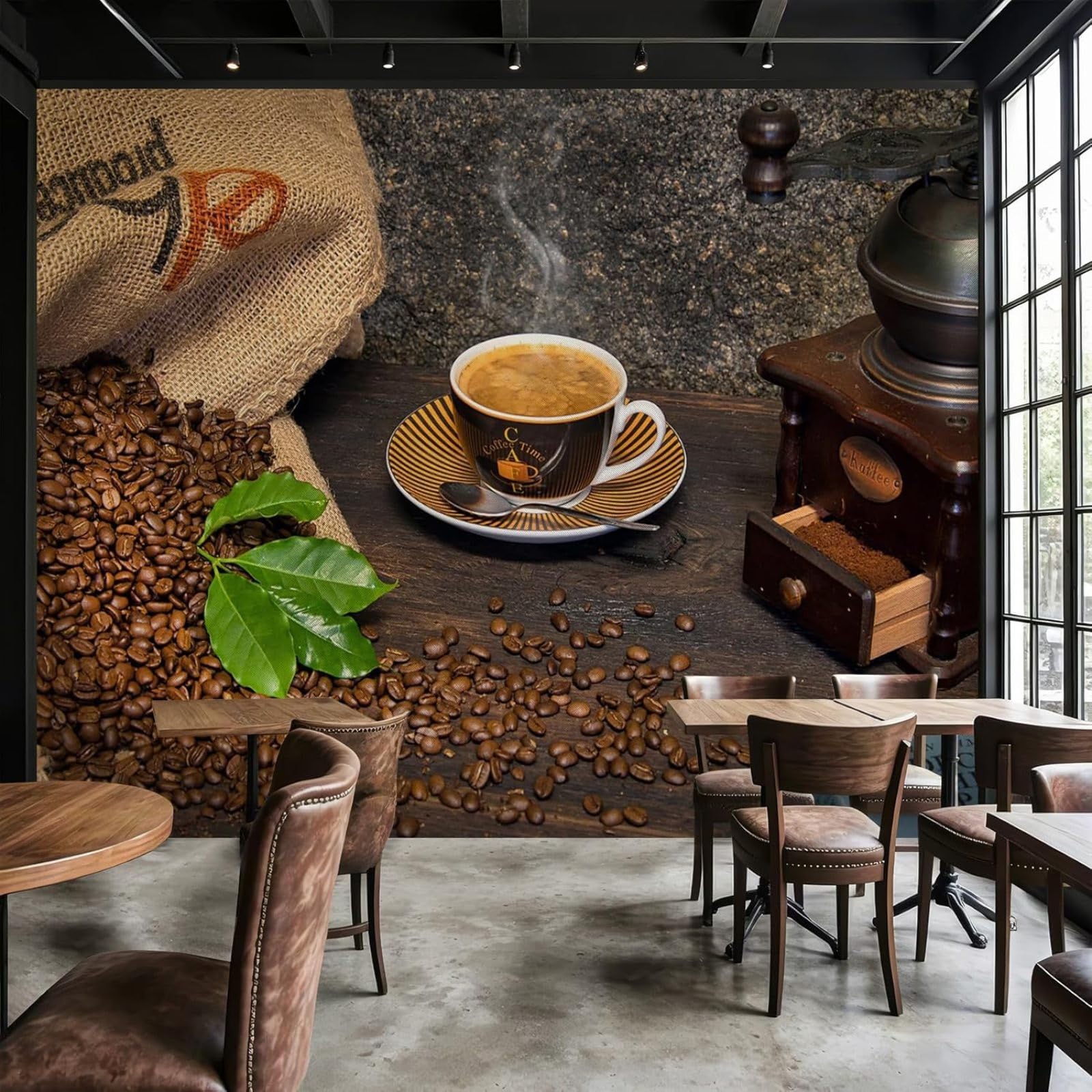 Kfjhgbdshhj 3D Mural Photo Wallpaper Café Kitchen 3D Beans Cup Mill Coffee Non-Woven Modern Living Room Bedroom House Decoration Motif Wallpaper,430Cmx300cm Wall Sticker - Background Wall - Painting - Poster