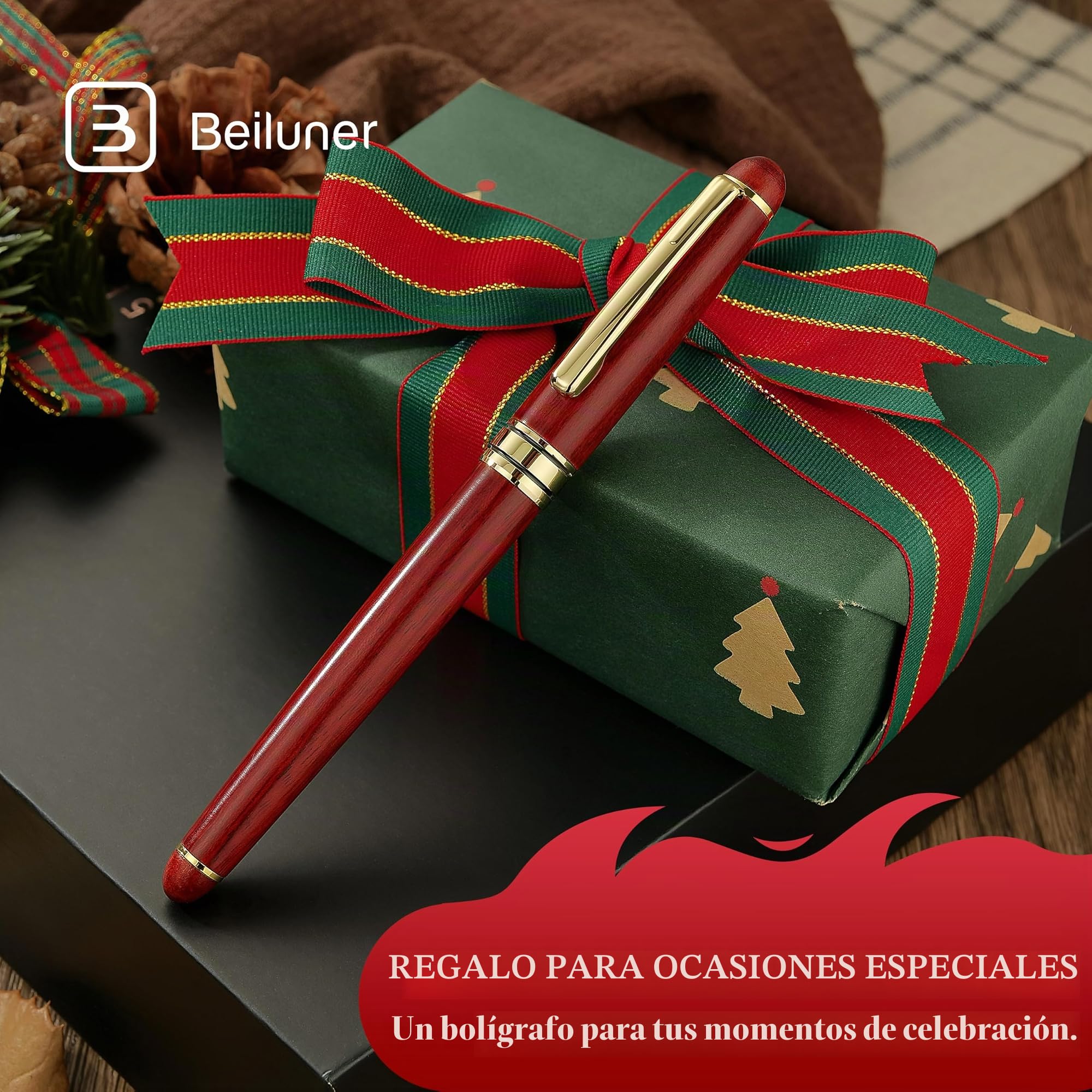 BEILUNER Set de Bolígrafos de Lujo de Madera de Palisandro - Elegante para Firma y Oficina Ejecutiva - Incluye Caja de Regalo y Recambios (Negro)
