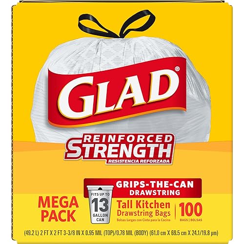 Miniatura 6 de Glad Tall 78374 - Bolsas de basura con cordón para cocina, 13 galones, 100 unidades
