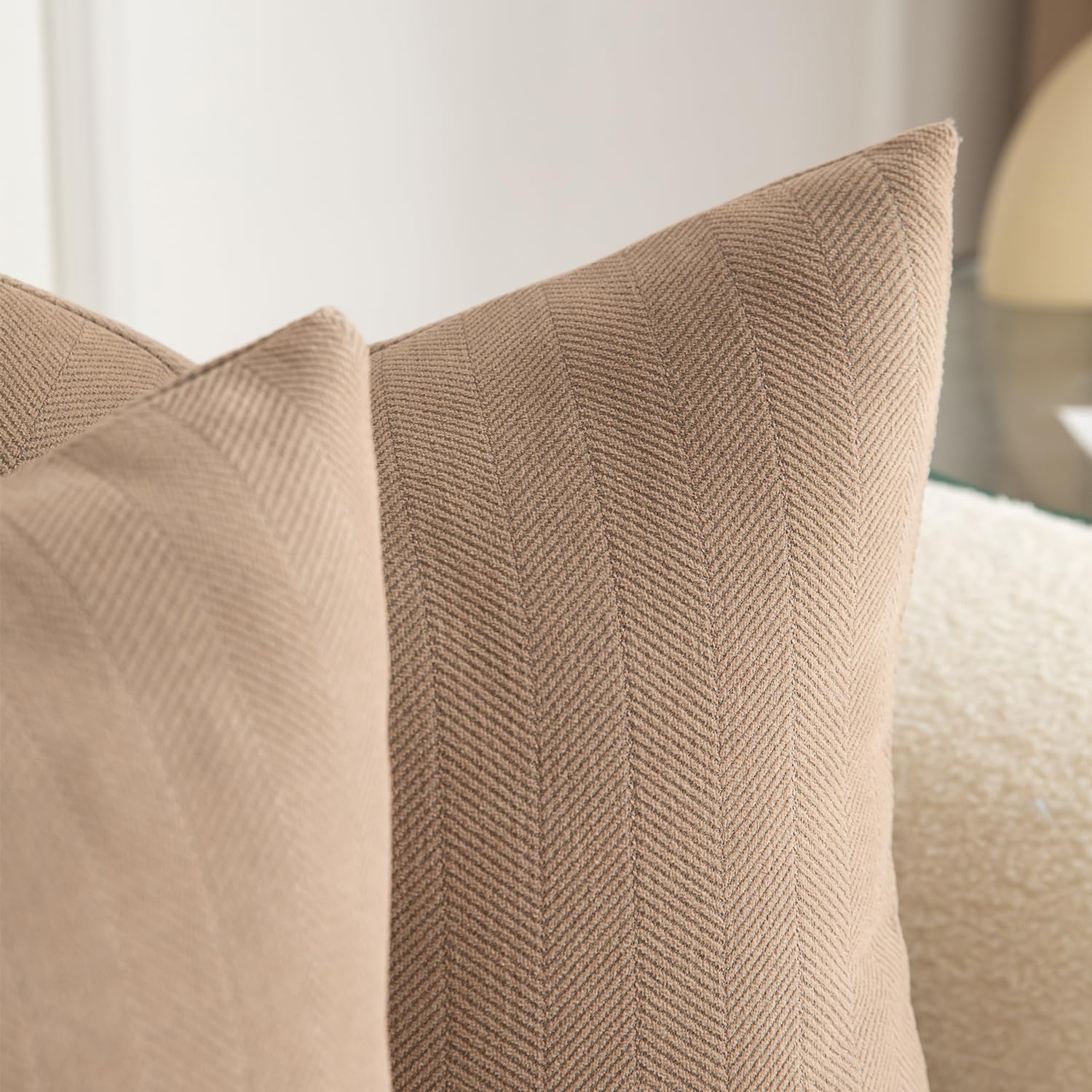 Mandioo Pack of 2 Chenille Cushion Covers Soft Comfortable Durable Throw Pillow Cases for Home Decor Sofa Couch Living Room Bedroom 24 x 24 Inch 60x60 cm Camel - Image 2