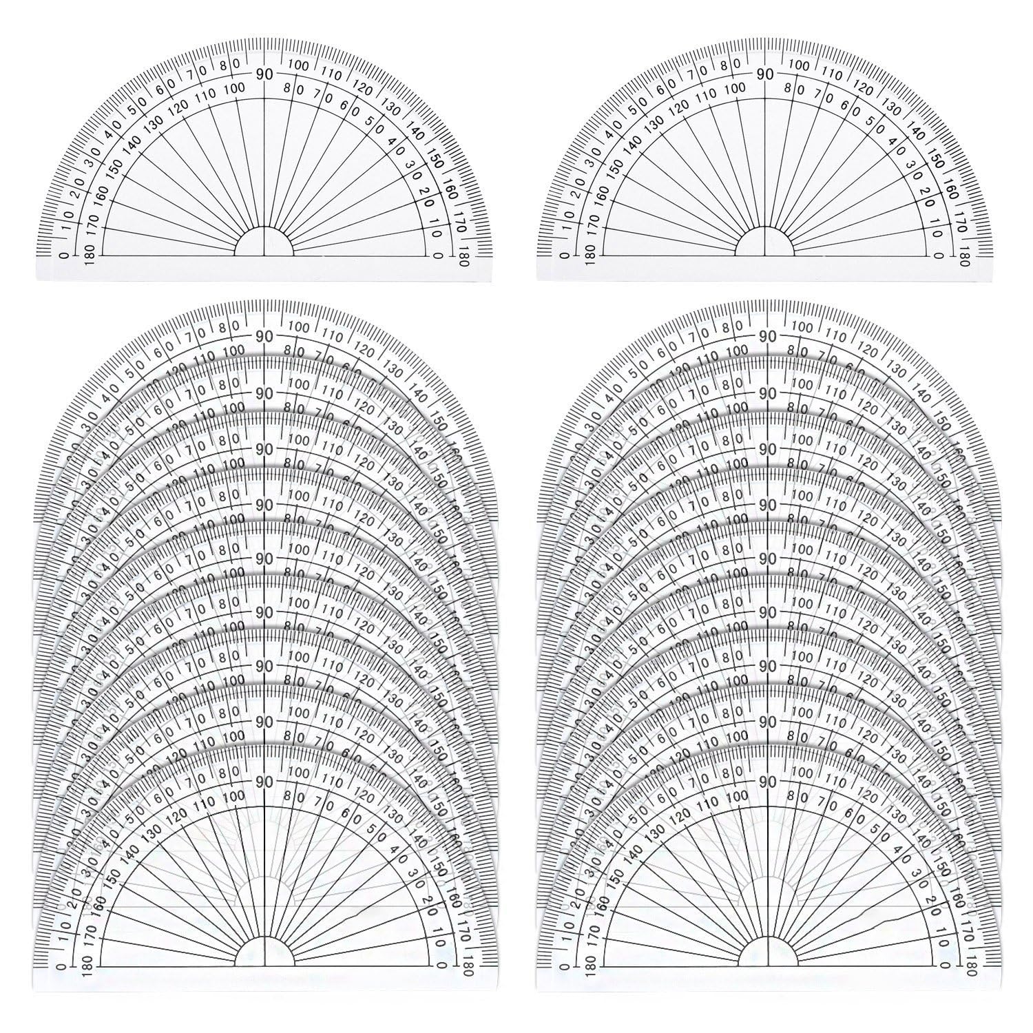 MAKINGTEC 20 Pack Plastic Precise Protractor, 180 Degrees 4 In Semicircle Protractor for Angle Measurement for Painting, Measure, Homework, Technical Drawing, Student Prizes, School Supplies (Clear)