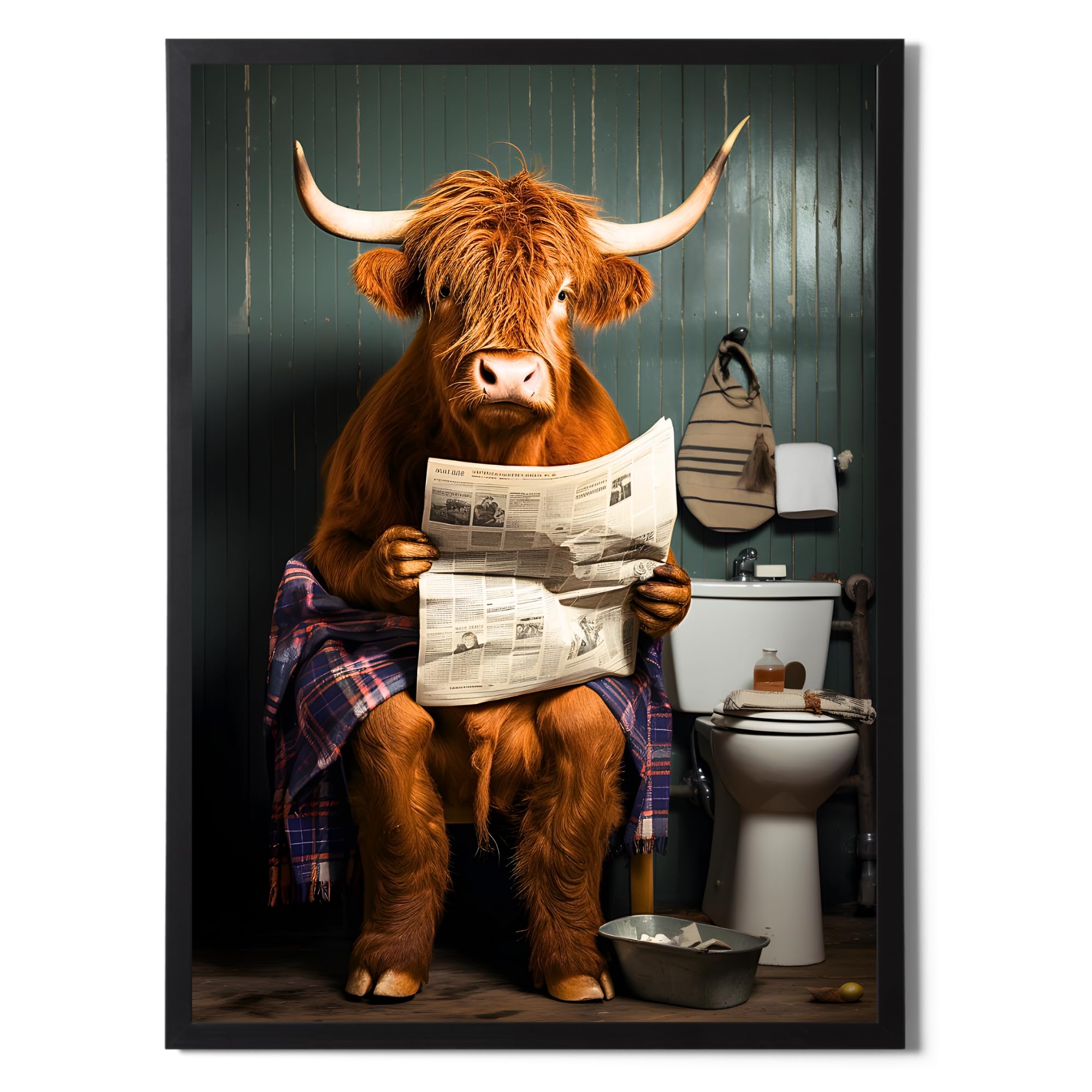 Plaque Humoristique Highland Cow "Are You Caca?" - Déco WC Aluminium