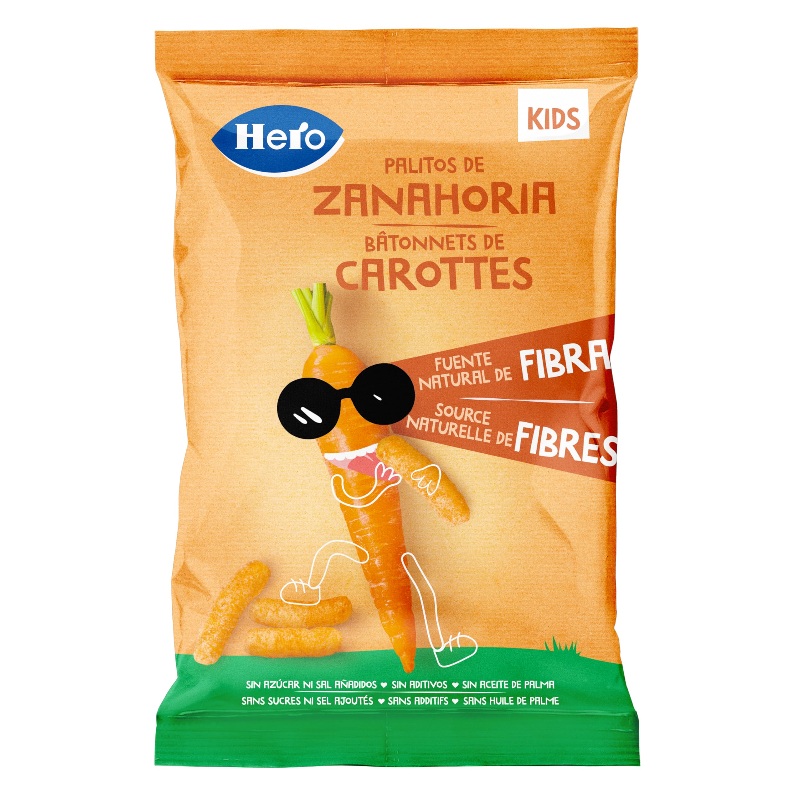 Hero – Snack Bâtonnets Carotte, Sans sucre, gluten, huile de palme ni allergènes, origine naturelle, produit écologique – Pack de 9x30 g