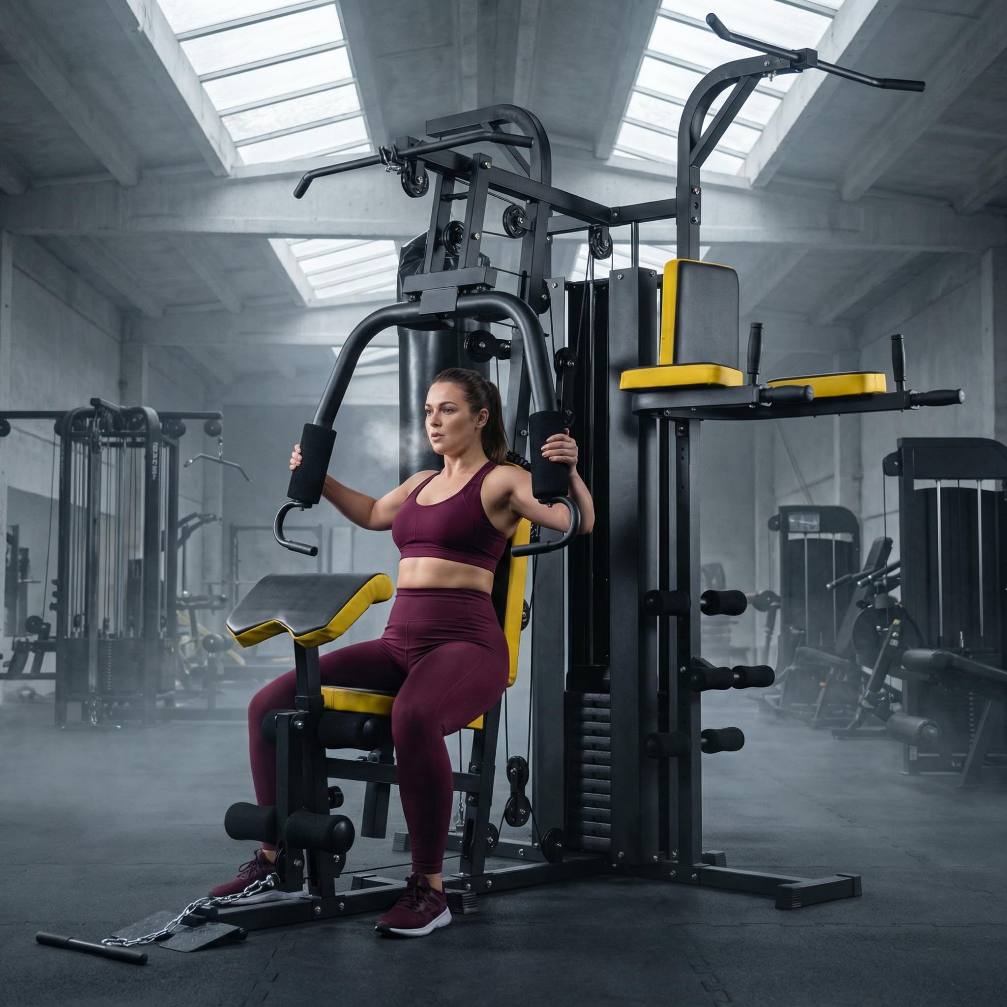 Dione HG5 - Stazione fitness, palestra multifunzionale con sacco da boxe, con 65 kg di pesi incusi, espandibile fino a 100 kg, homegym