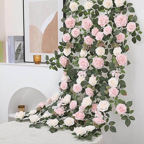 Miniatura 5 de Senseya Corredor de rosas artificiales, guirnalda de flores rústicas, arreglos florales, para ceremonia de boda, telón de fondo, arco, flores,