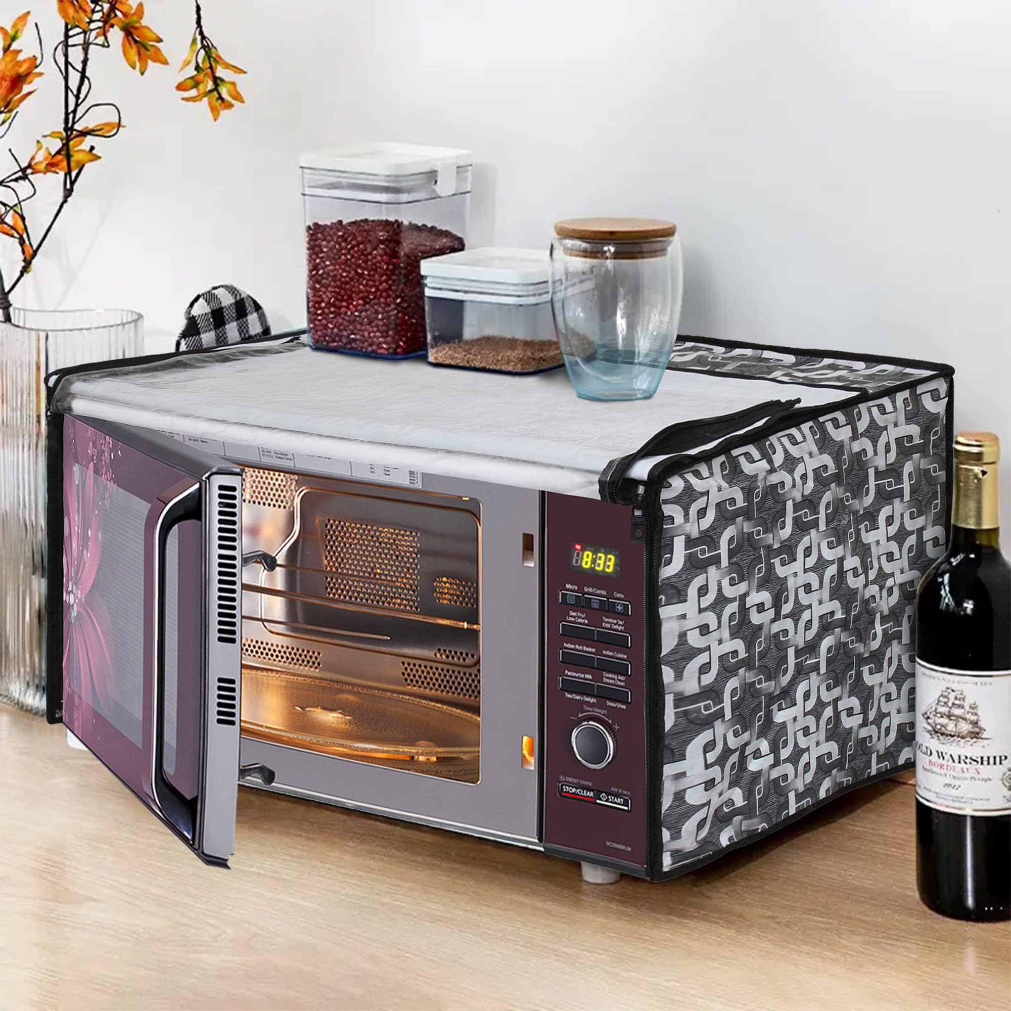 Glassiano Geometric Grey Printed Microwave Oven Cover for Panasonic 20 Litre Convection Microwave Oven NN-CT265MFDG